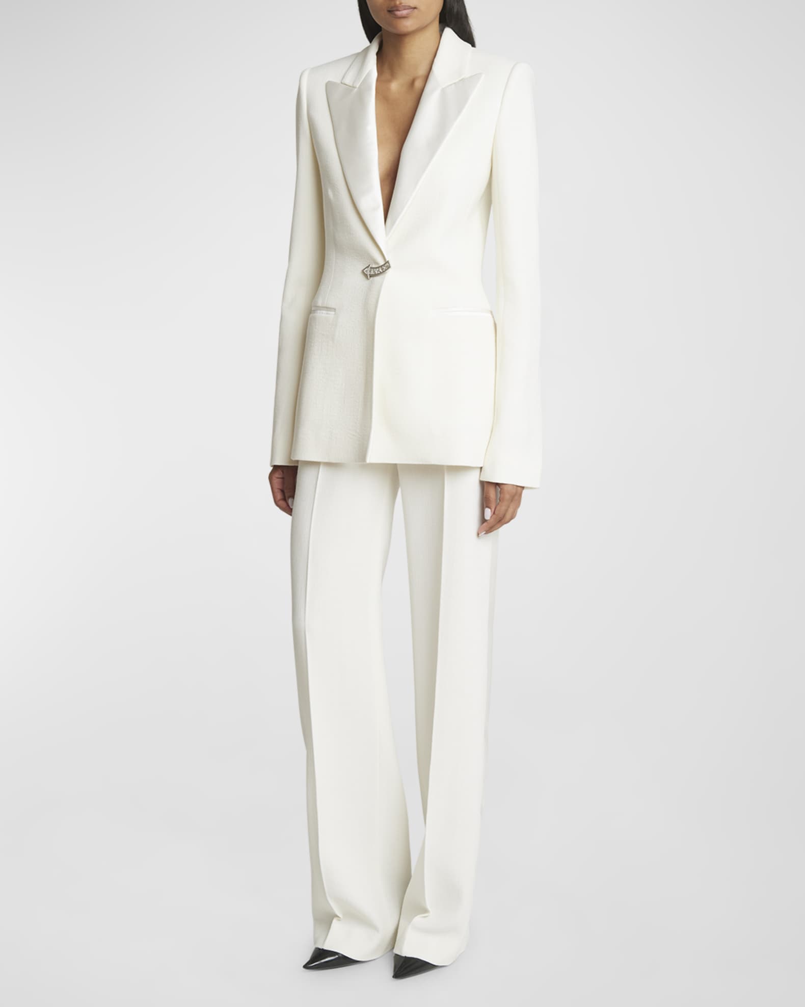 Chloe Textured Wool Blazer Jacket with Crystal Detail | Neiman Marcus