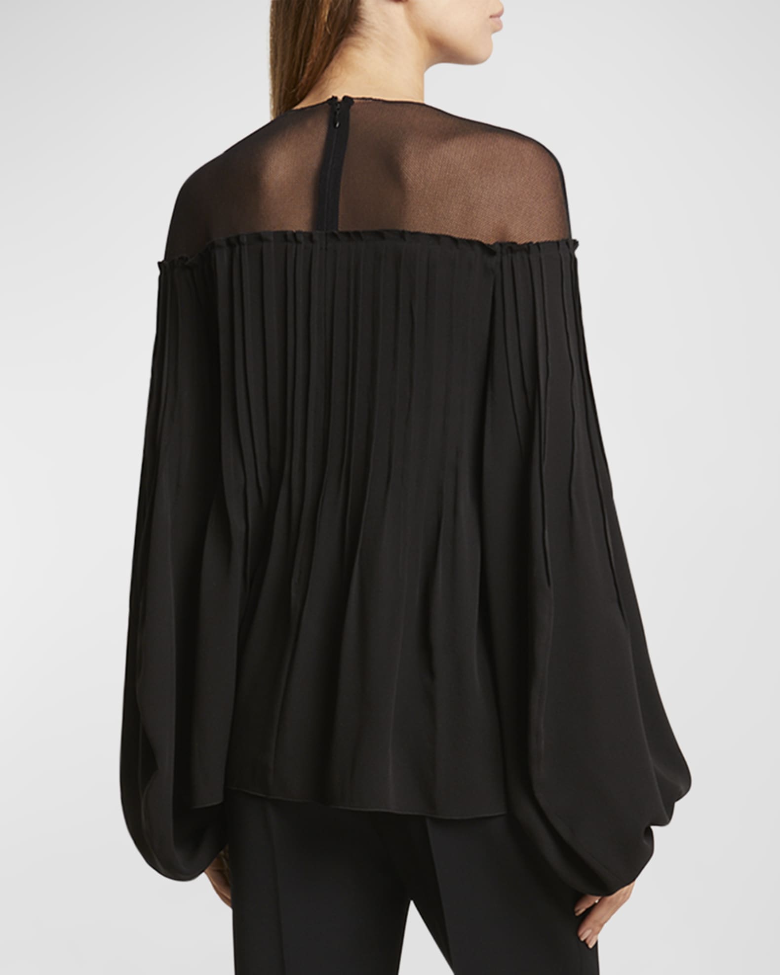 Chloe Illusion Silk Top with Lace Detail | Neiman Marcus