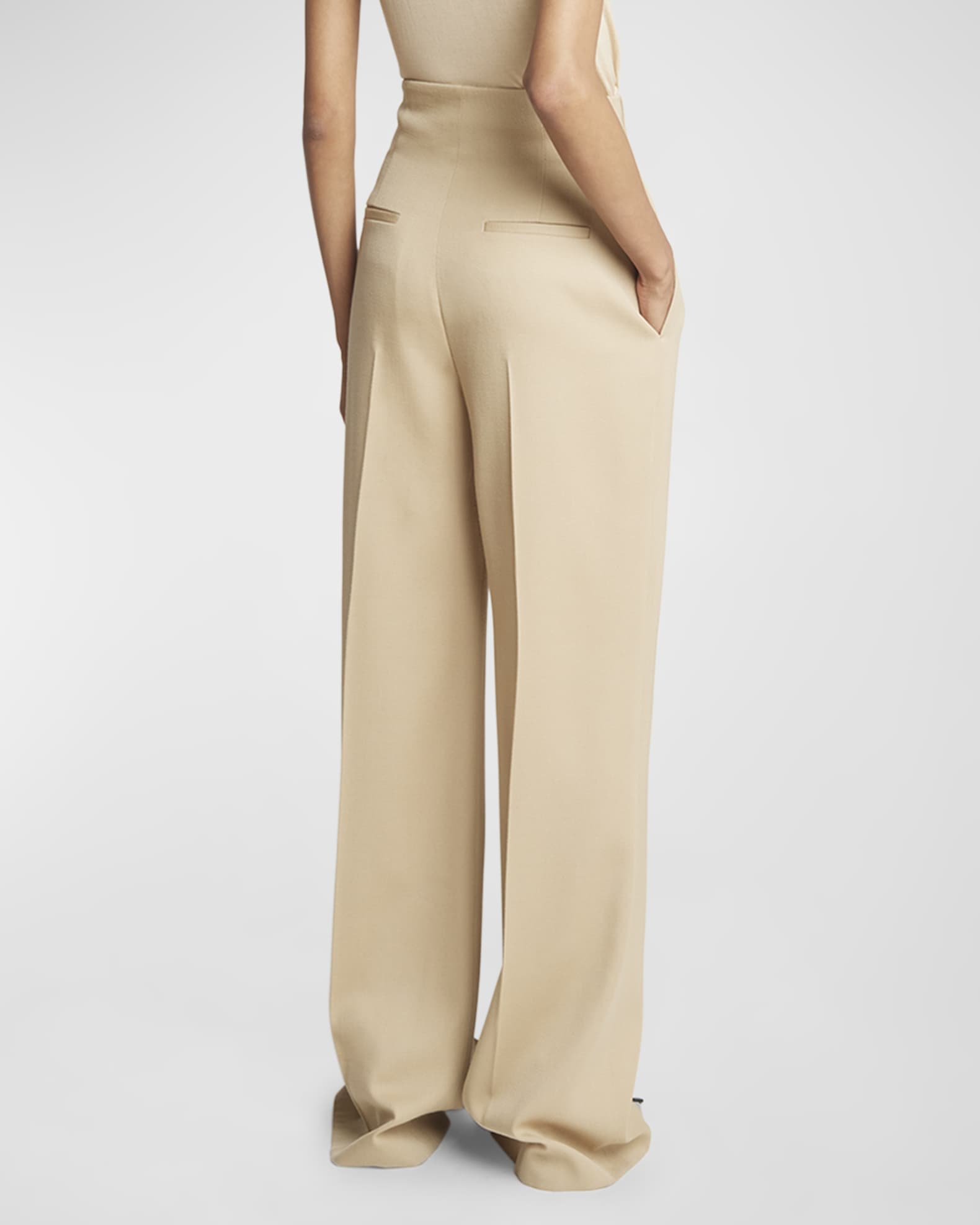 Chloe Soft Wool Pleated Wide-Leg Trousers | Neiman Marcus