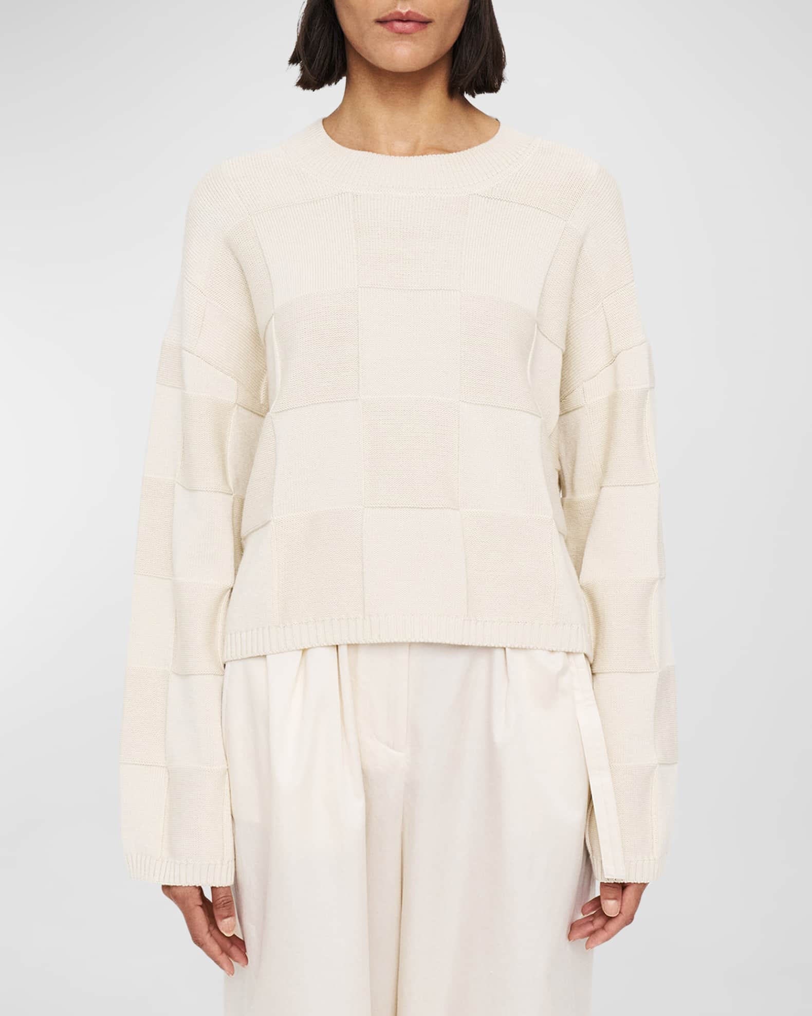 Joseph Oversized Crewneck Vichy-Knit Sweater