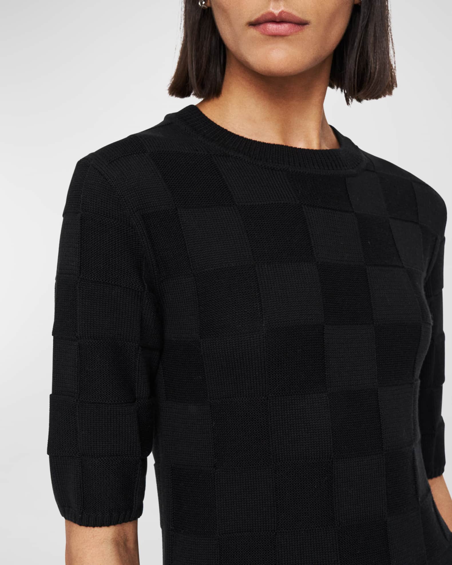 Side-Slit Vichy Knit Midi Sweater Dress 1