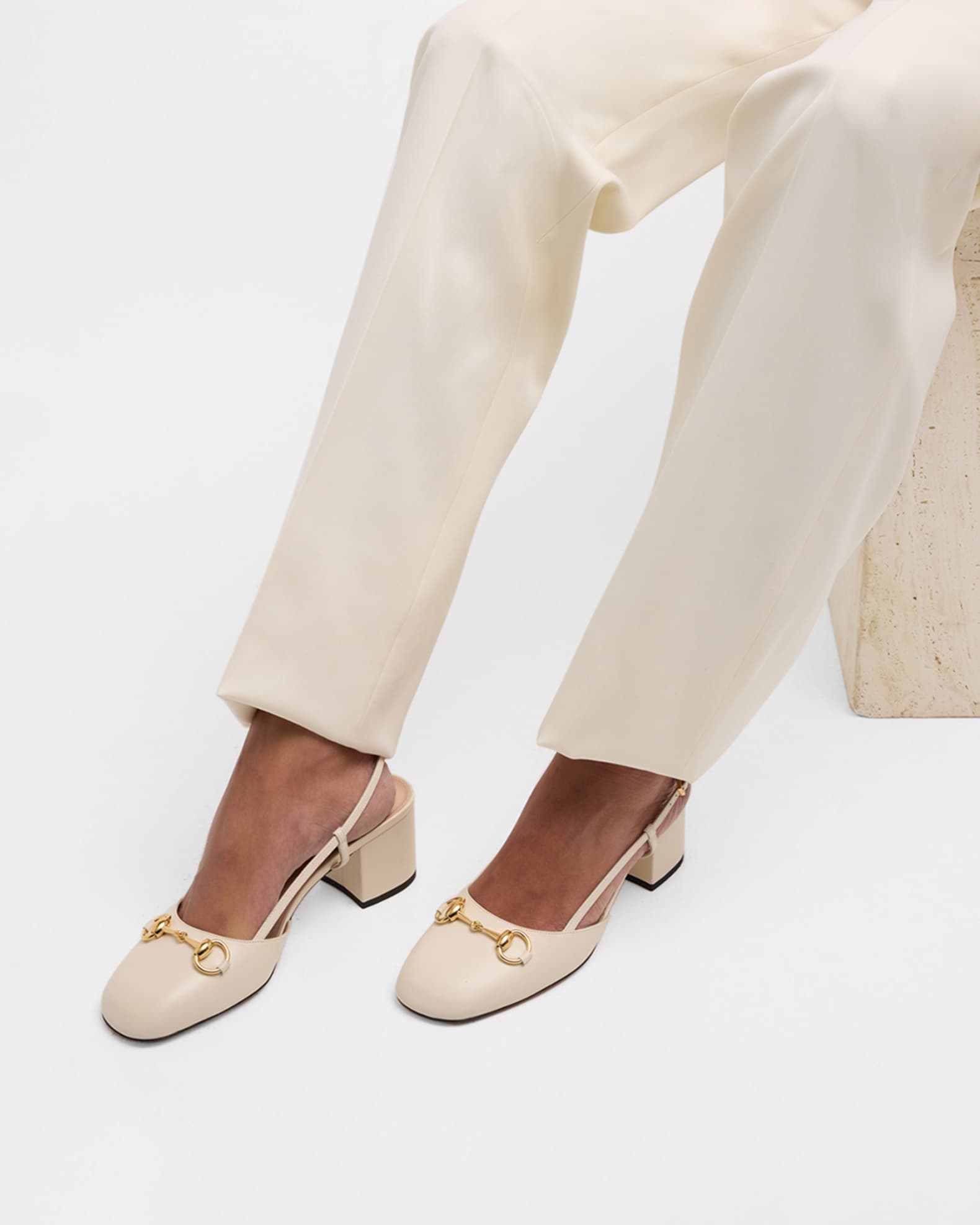 Lady Leather Horsebit Slingback Pumps