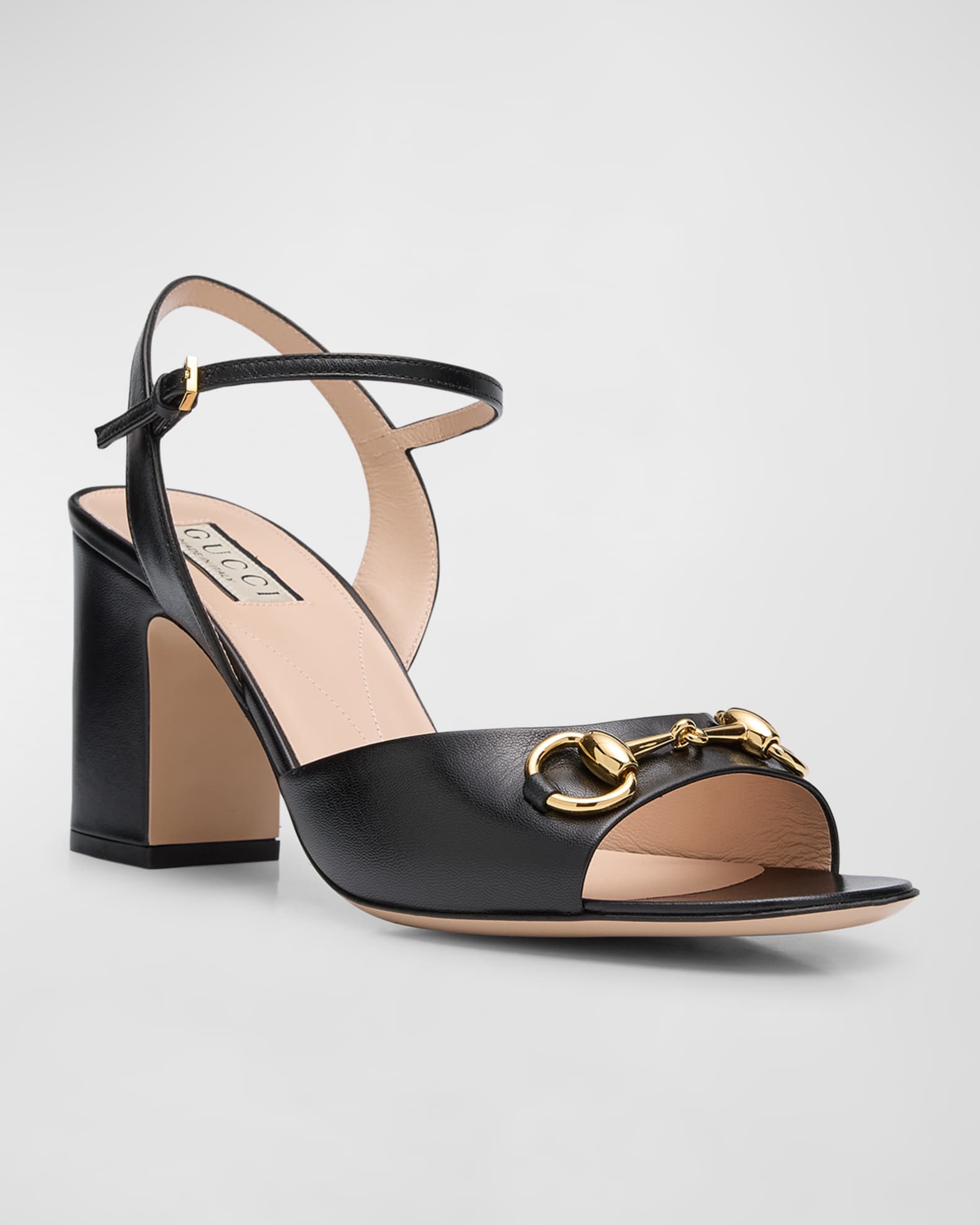 Gucci Lady Leather Horsebit Ankle Strap Sandals Neiman Marcus
