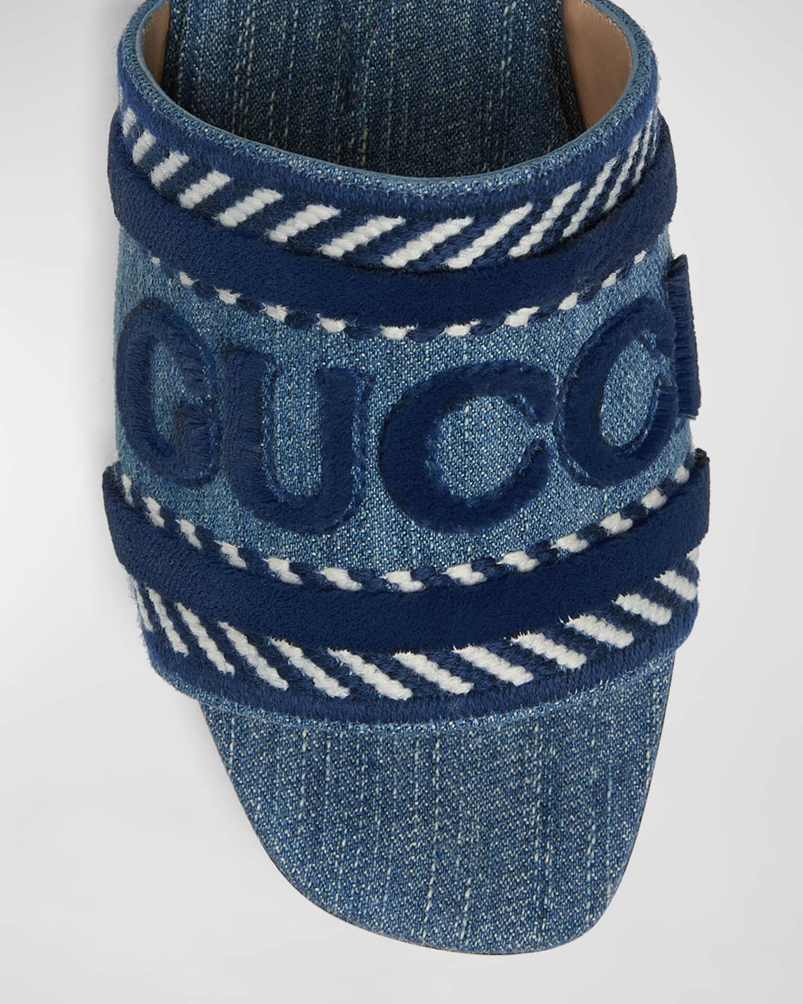 Gucci Jane Logo Denim Slide Sandals | Neiman Marcus