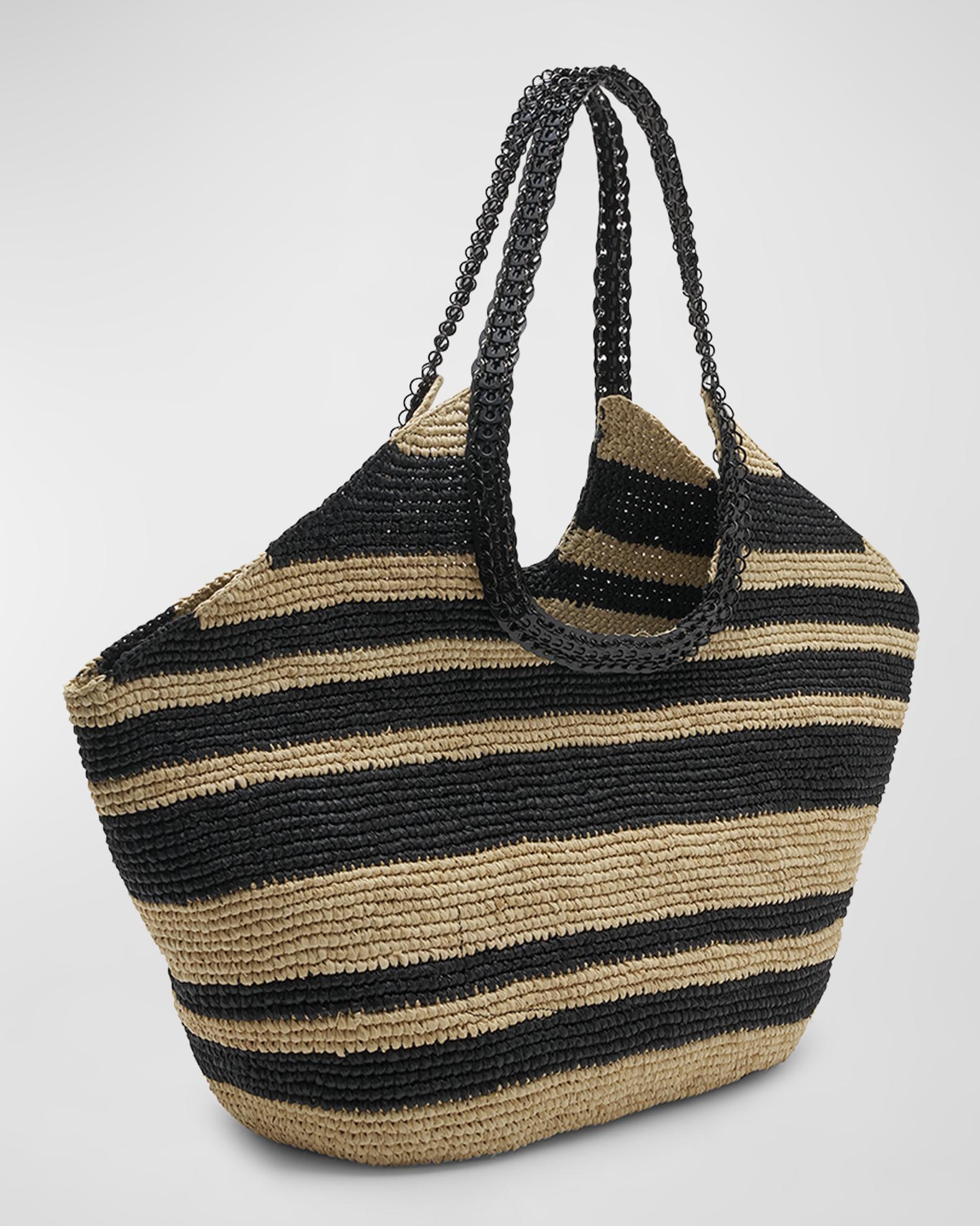 Rabanne Cabas Striped Raffia Shoulder Bag | Neiman Marcus
