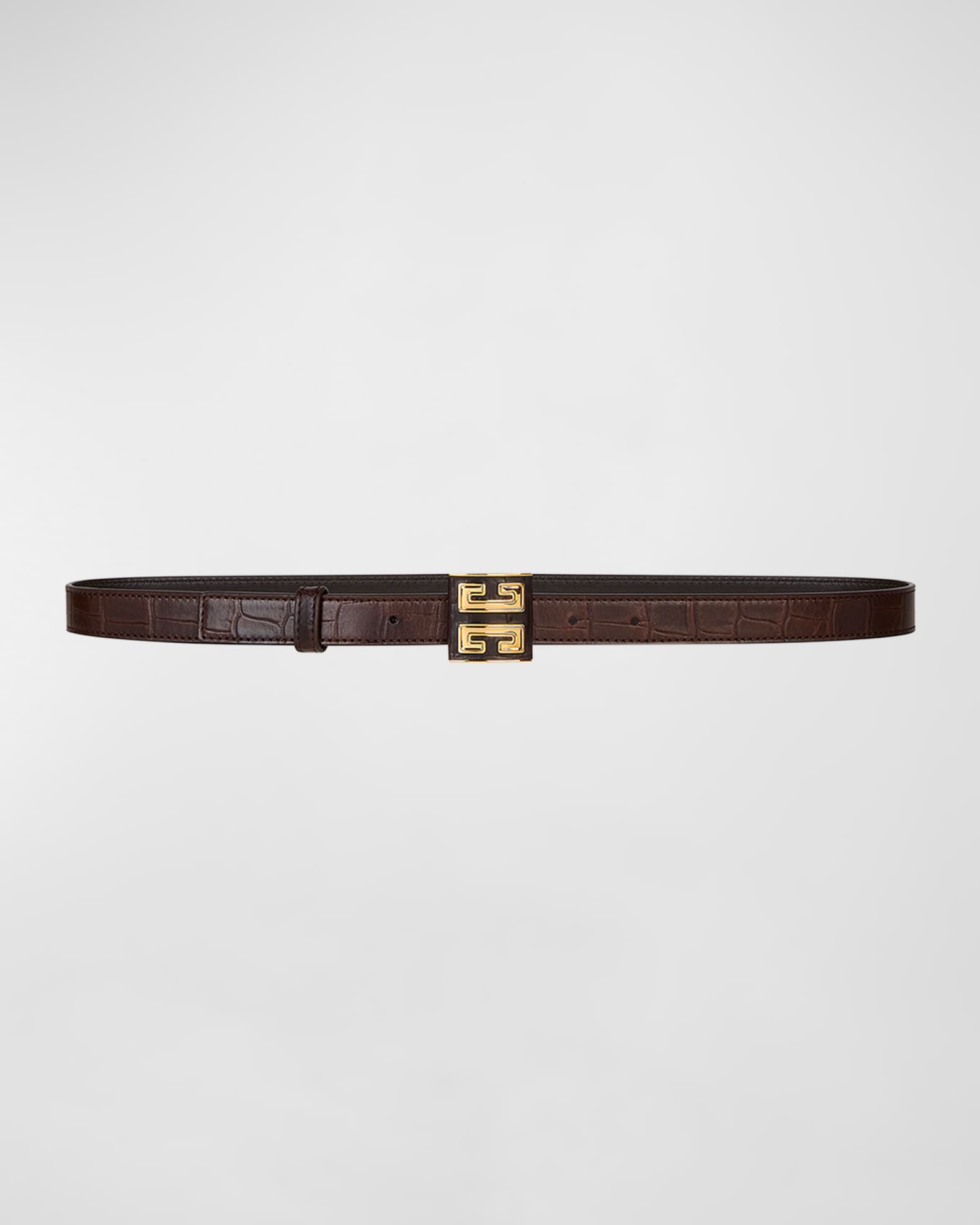Givenchy 4G Croc Embossed Leather Brass Skinny Belt