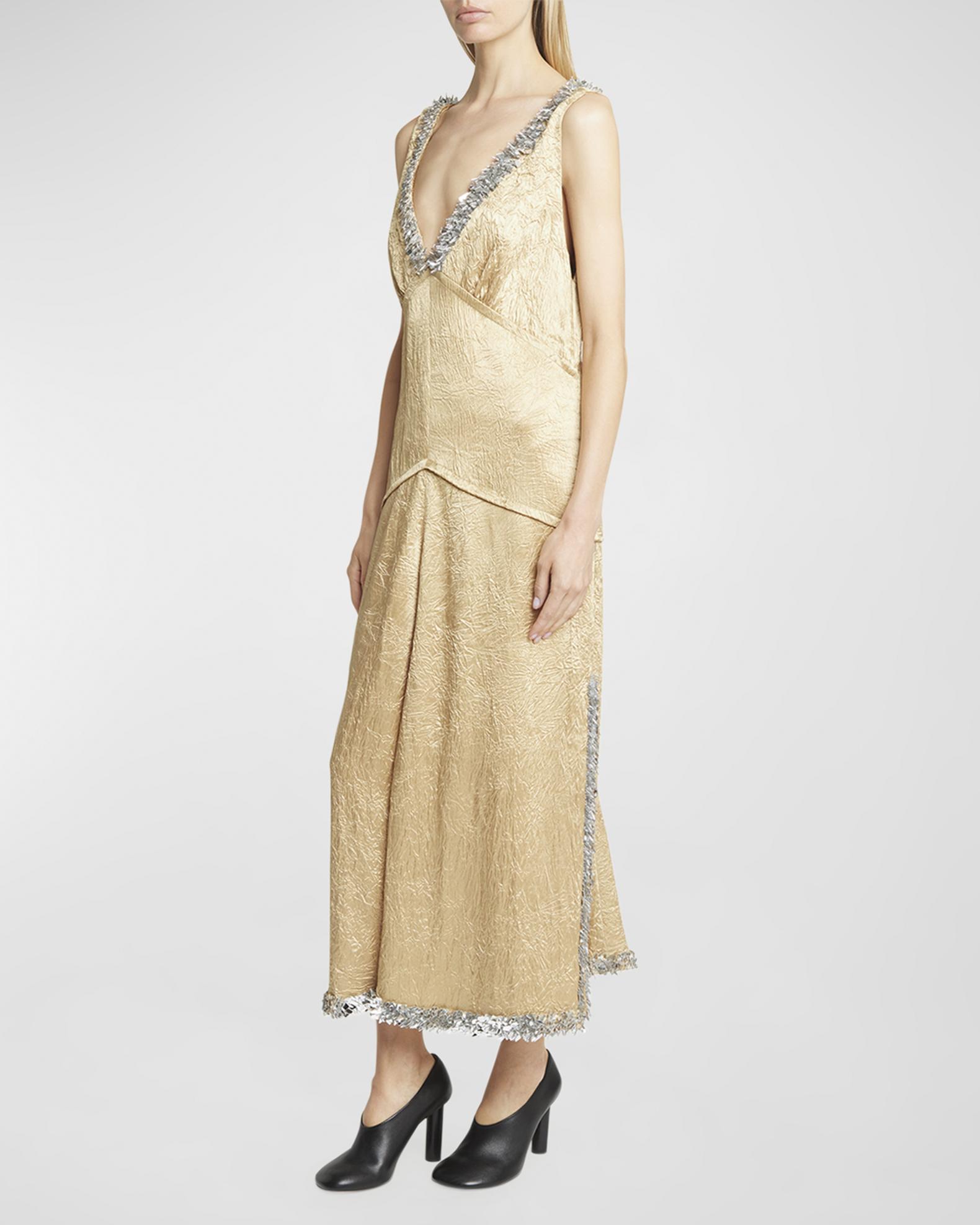Proenza Schouler Mira Beaded Crinkle Satin Midi Slip Dress | Neiman Marcus
