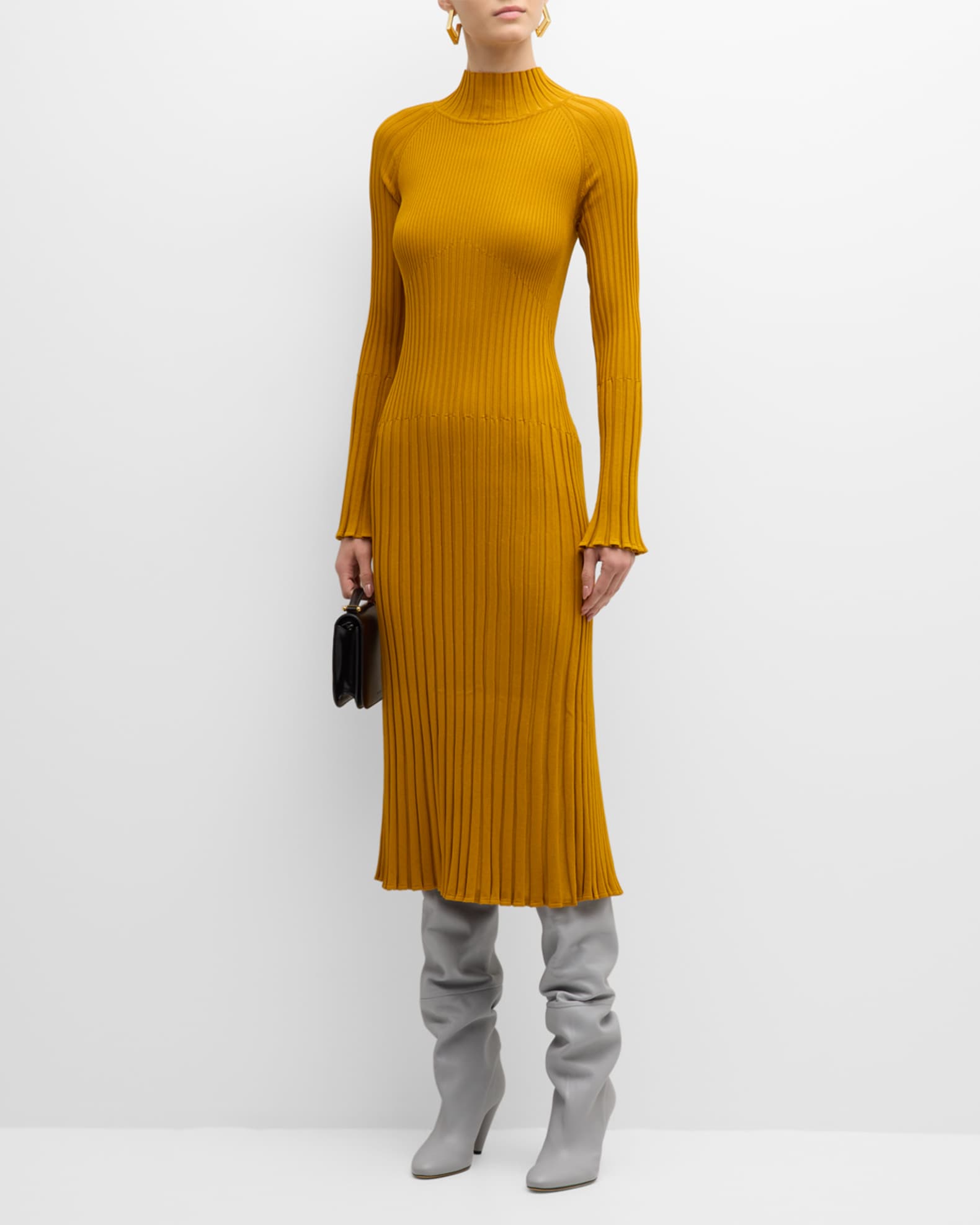 Proenza Schouler Carmen Mock-Neck Long-Sleeve Rib Midi Dress