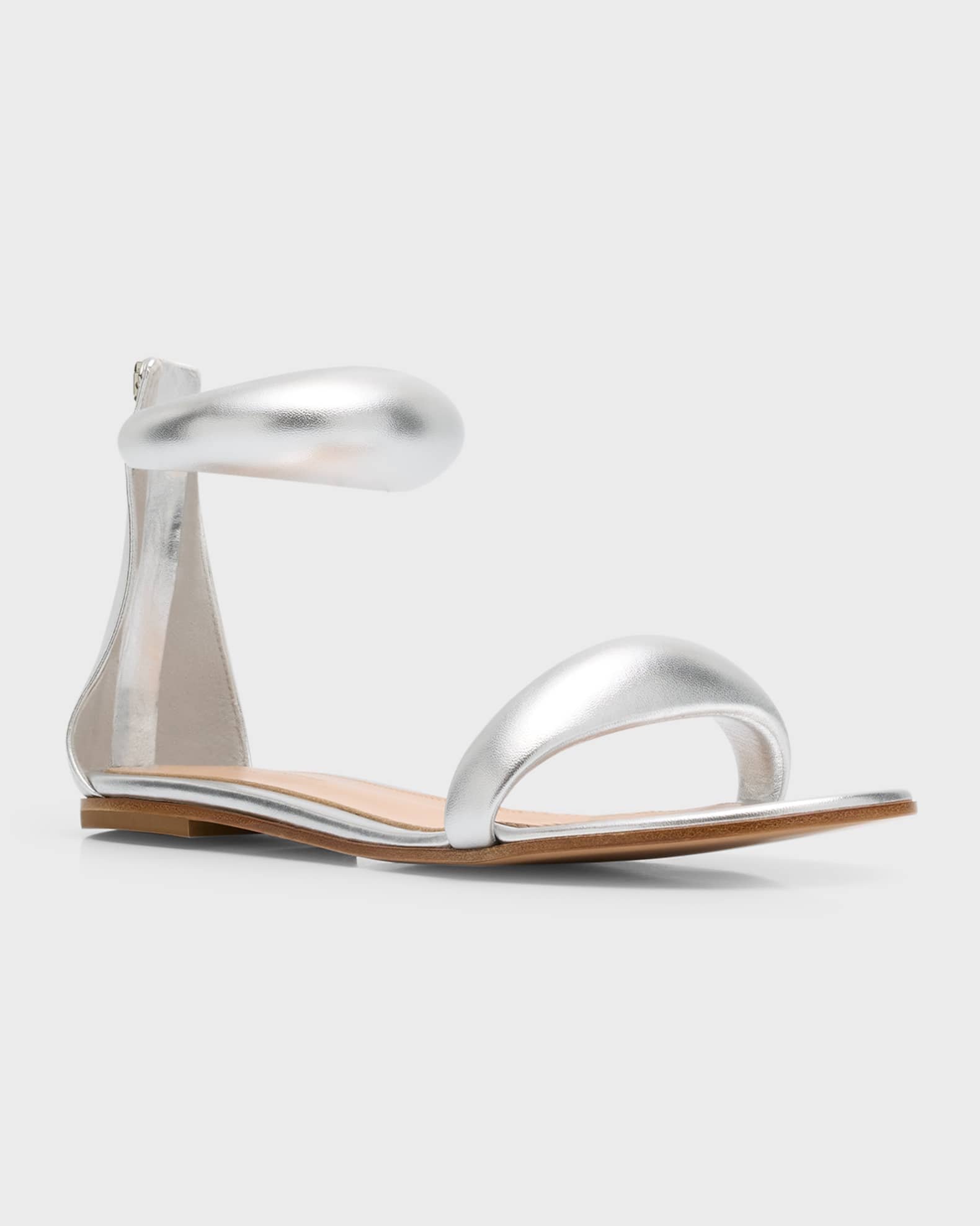 Silver flat sandals with ankle strap sales