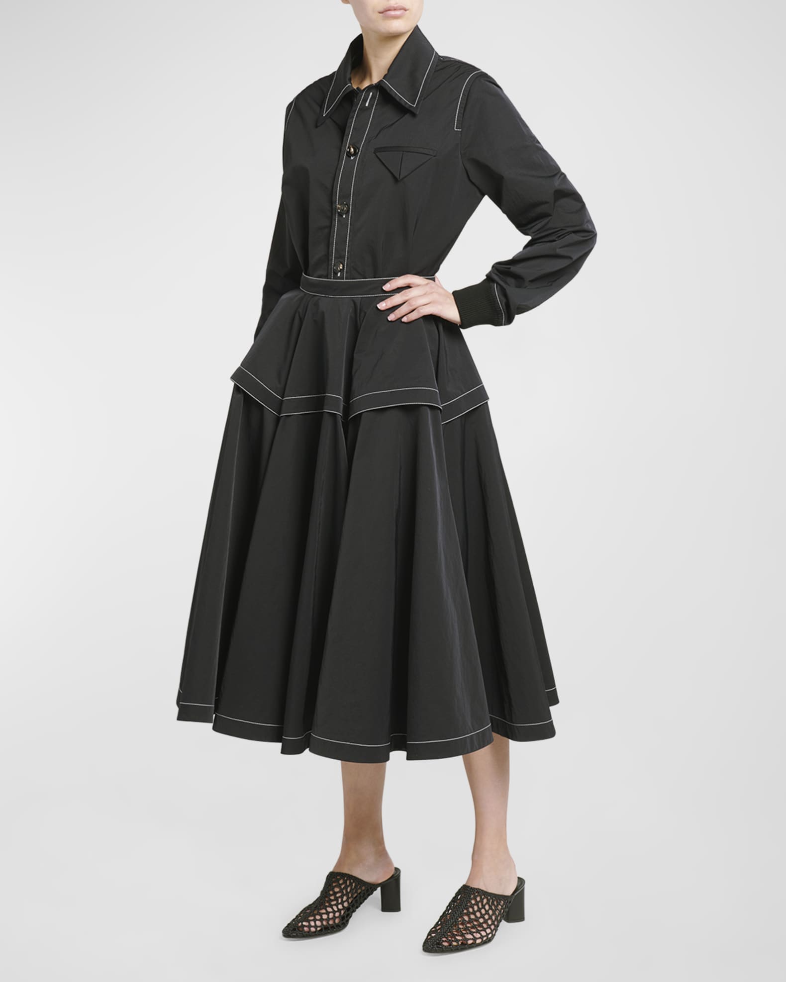 Bottega Veneta Tech Nylon Midi Circle Skirt | Neiman Marcus