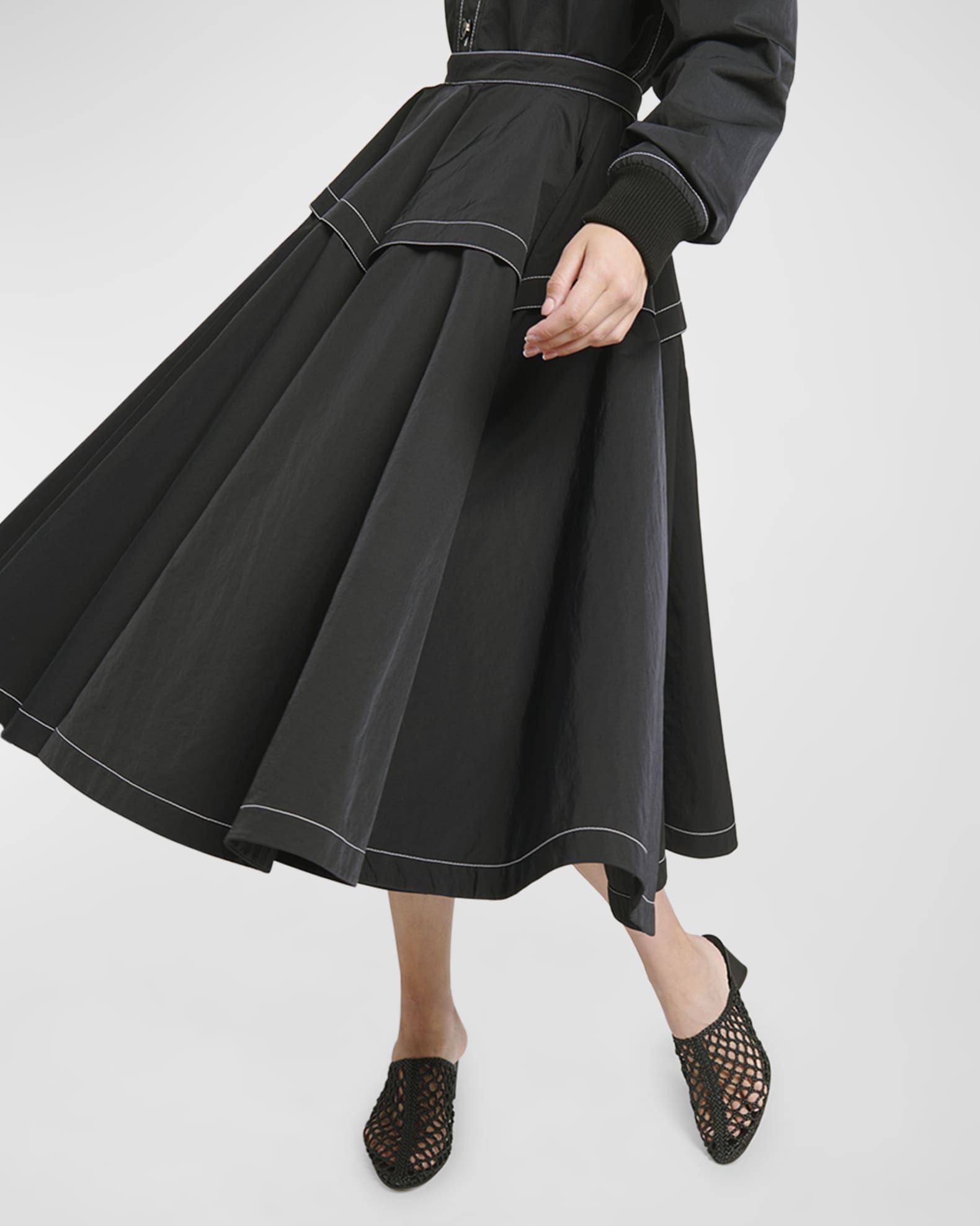 【関税&送料込】Bottega Veneta Poplin Round Skirt Bottega Veneta Tech Nylon Midi Circle Skirt | Neiman Marcus