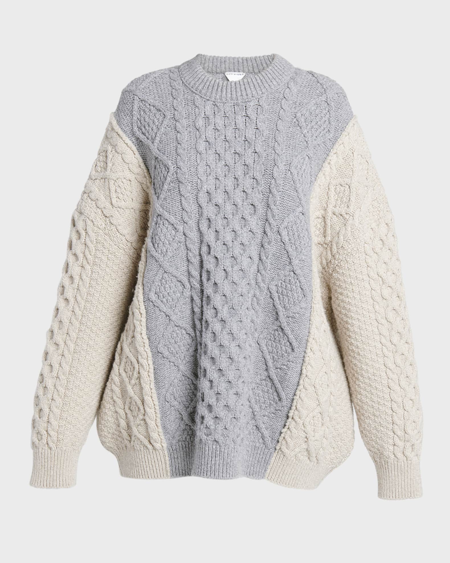 Aran Patchwork Cable-Knit Crewneck Sweater