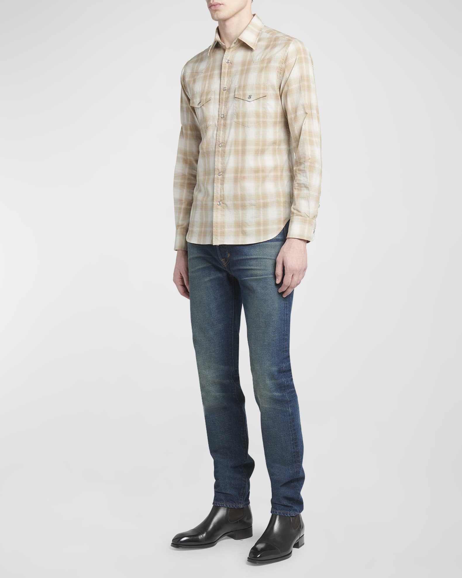 TOM FORD Men's Degrade Check Western Button-Down Shirt