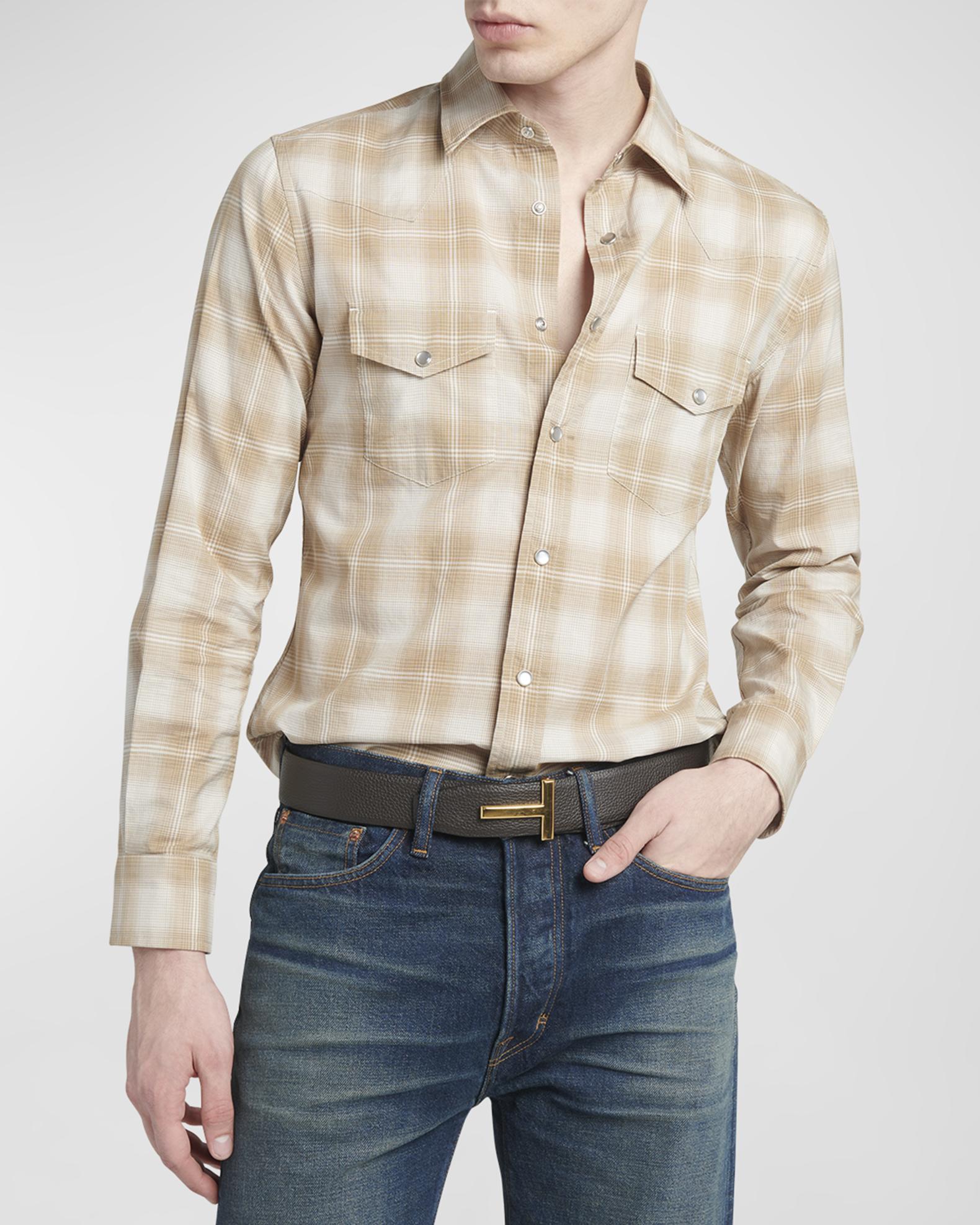 TOM FORD Men's Degrade Check Western Button-Down Shirt | Neiman Marcus