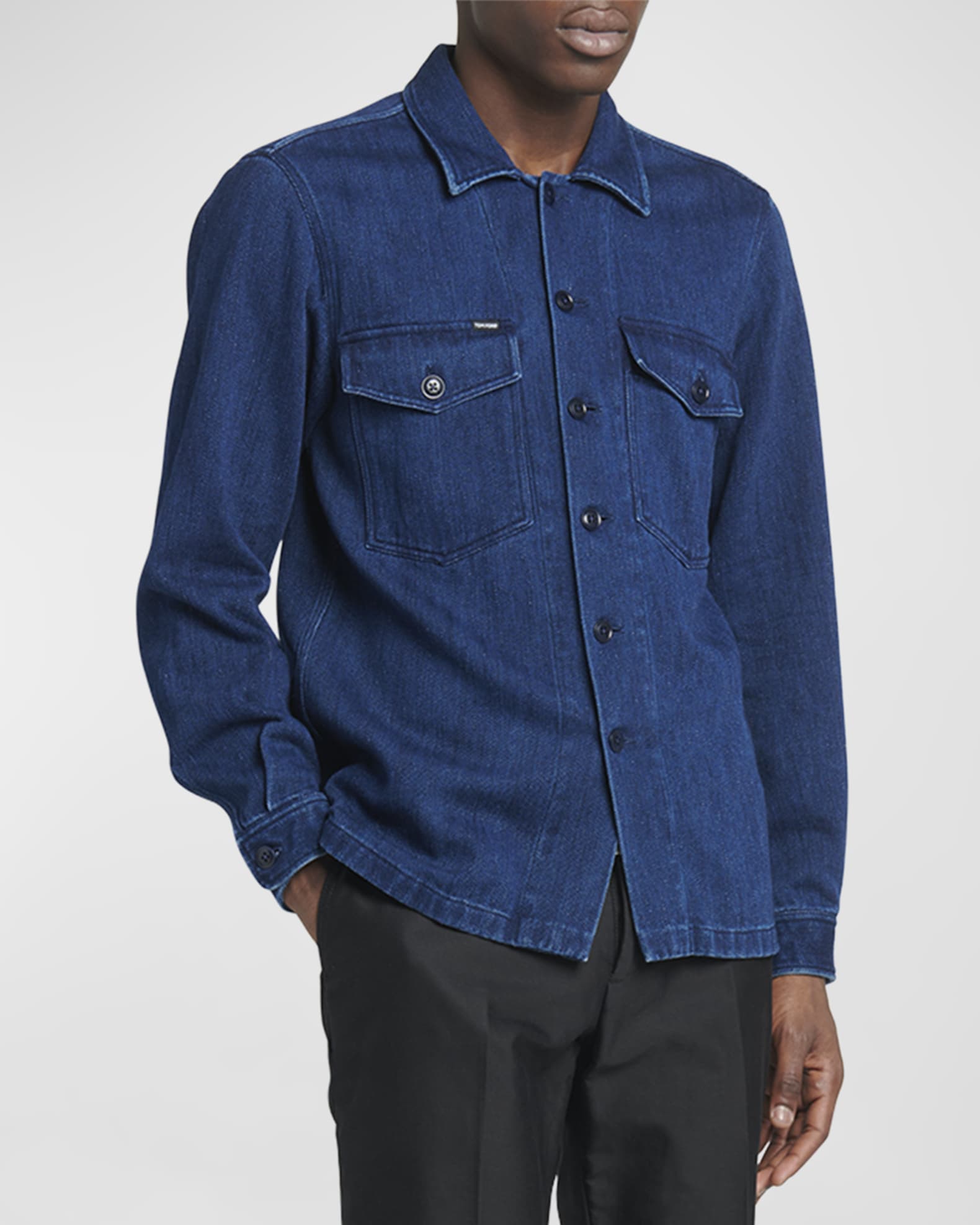 TOM FORD Men's Dark Wash Denim Overshirt | Neiman Marcus