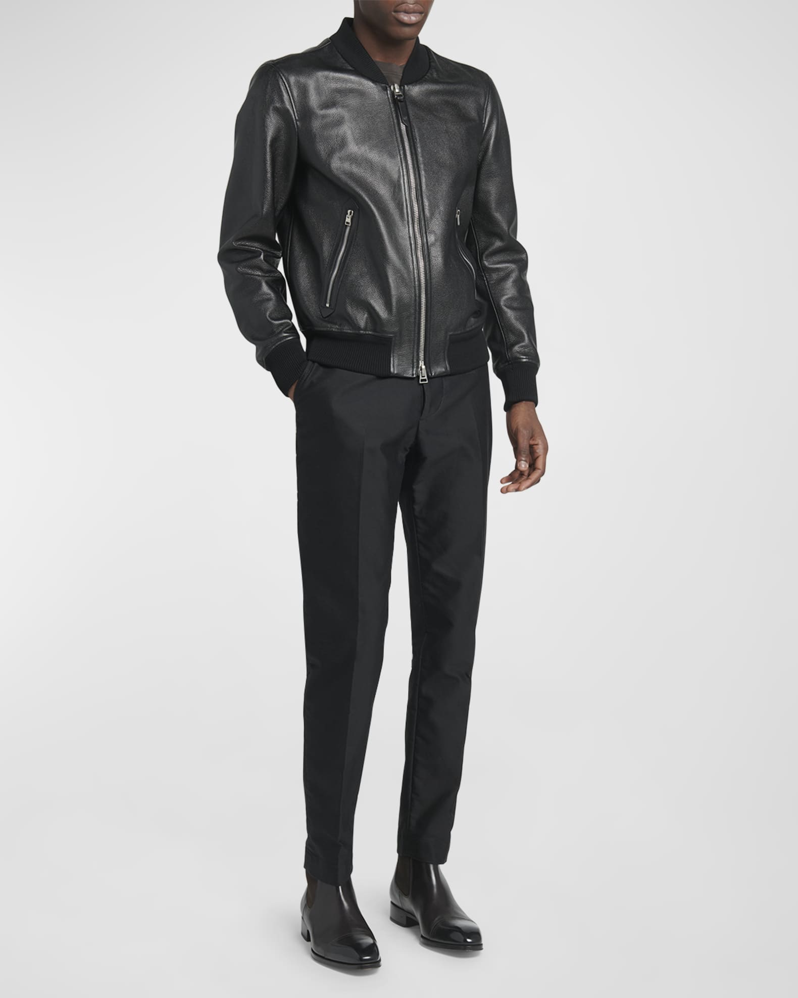 TOM FORD Men's Grained Leather Bomber Jacket | Neiman Marcus