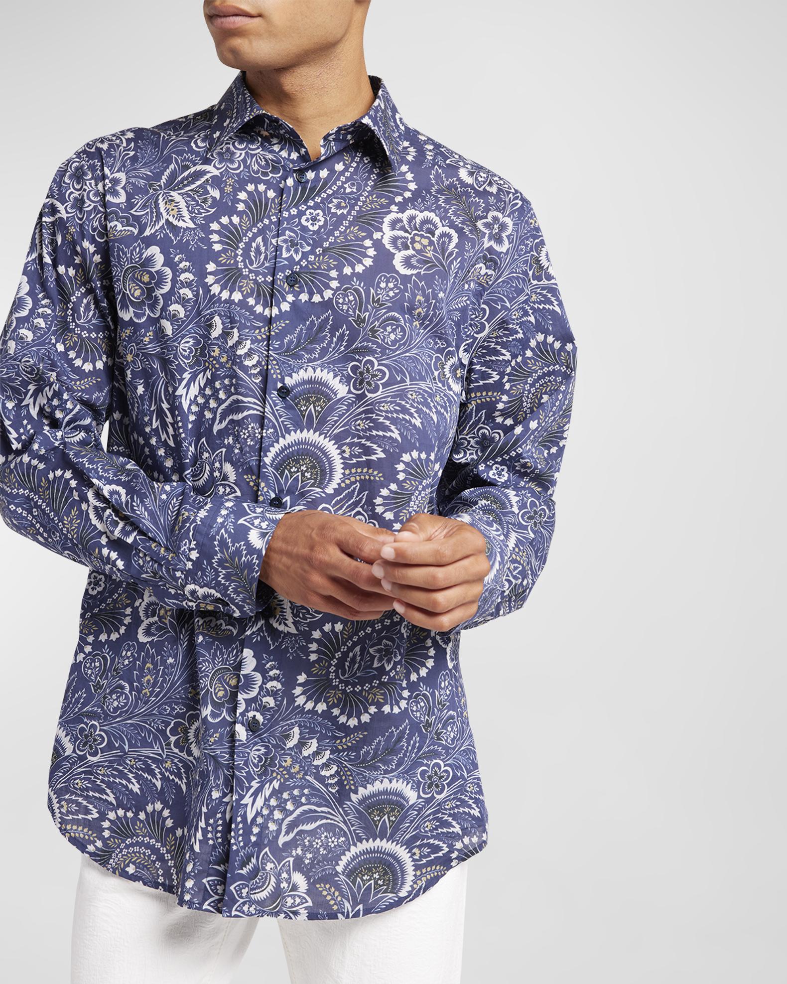 Club Room Mens Corduroy Paisley Button Down Shirt Blue Size Medium
