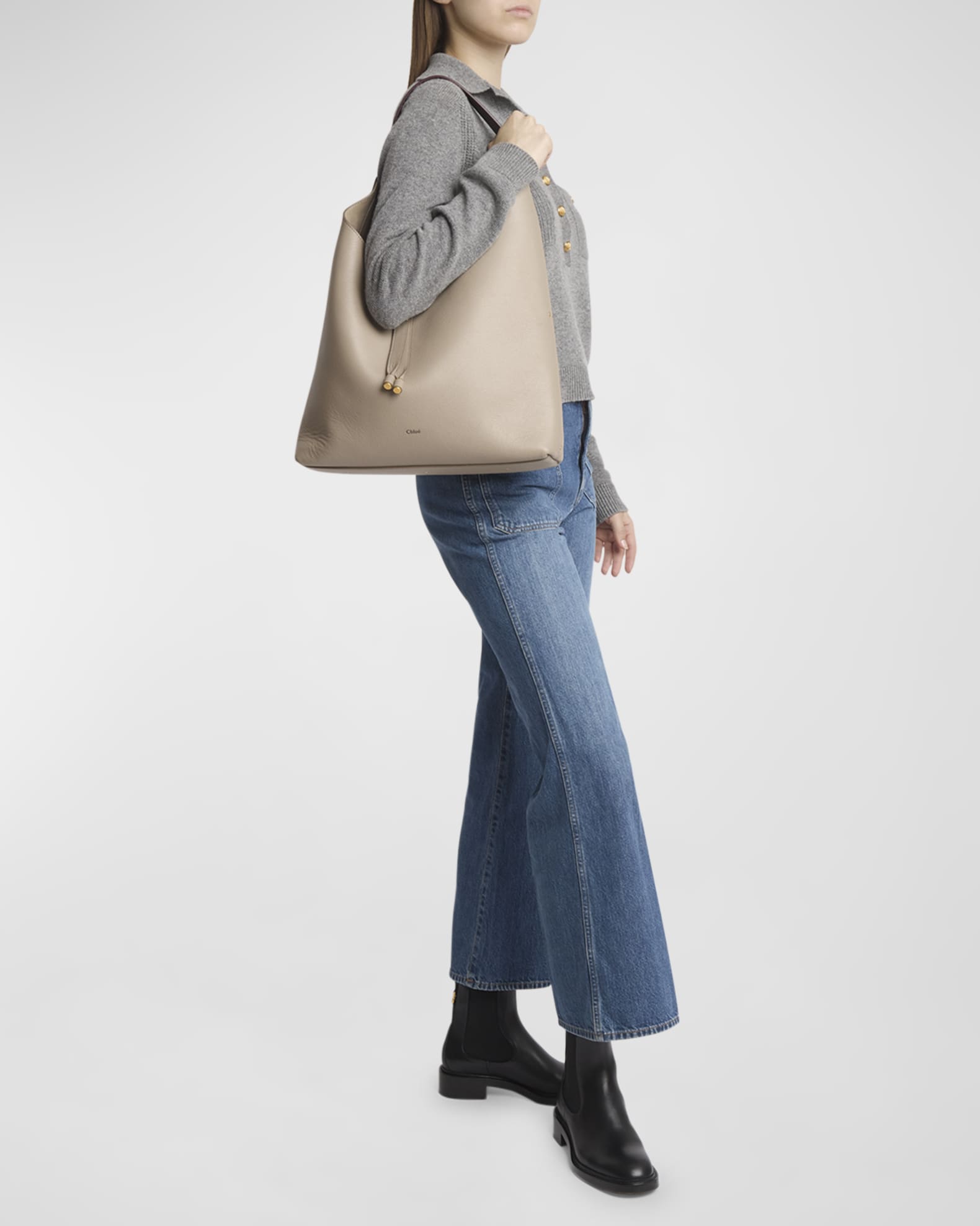 【関税込み】Chloe Hobo Marcie Chloé Marcie Hobo Bag In Grained Leather in Motty grey