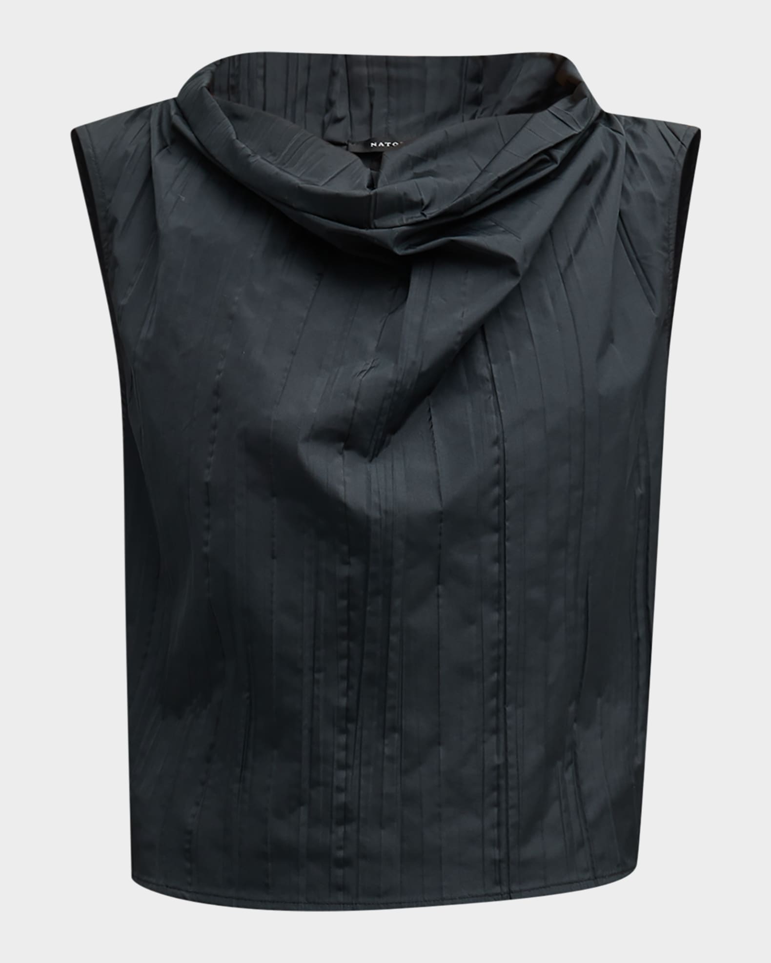 Sleeveless Funnel-Neck Pleated Taffeta Top 0
