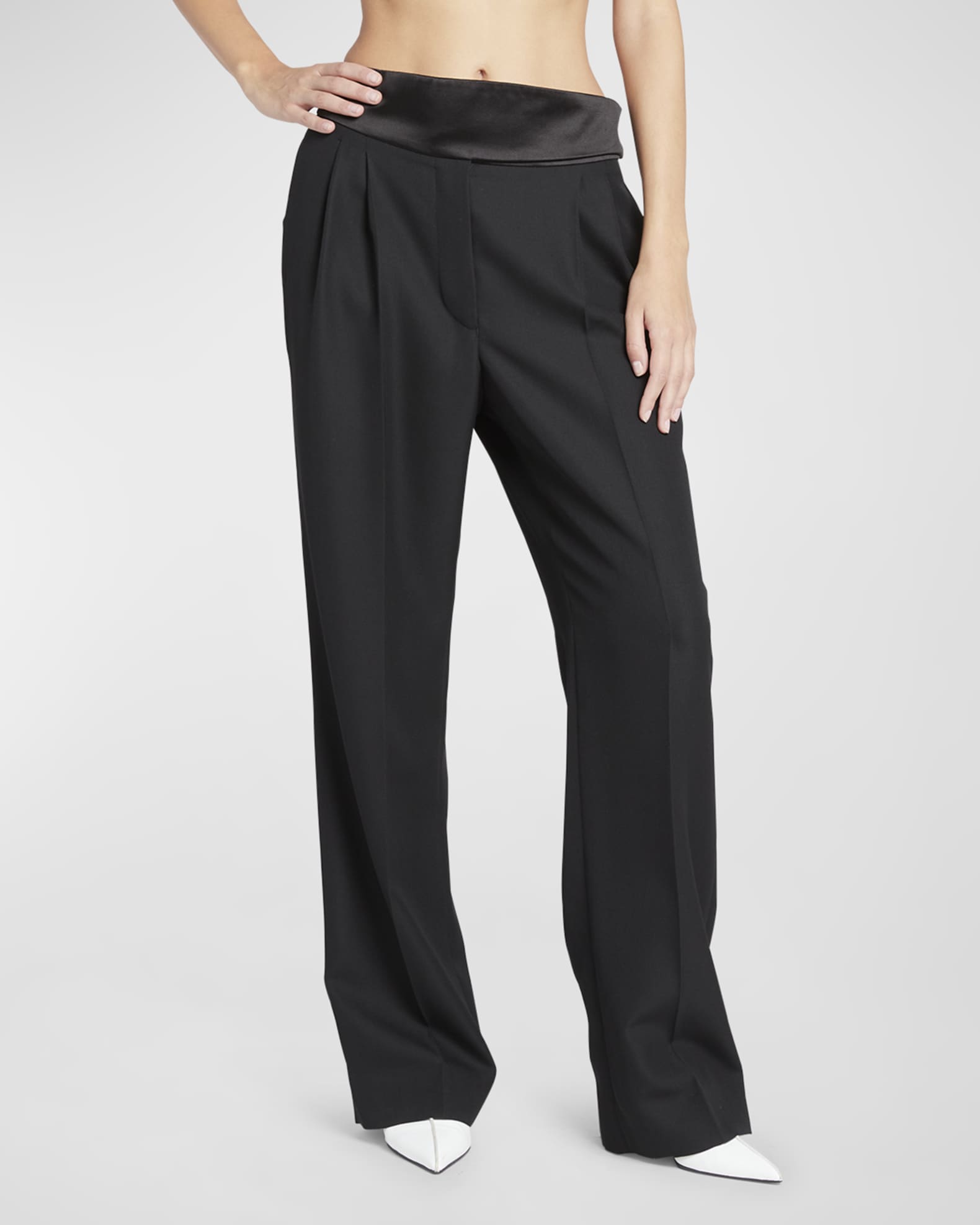 Stella McCartney Wide-Leg Wool Tuxedo Trousers | Neiman Marcus