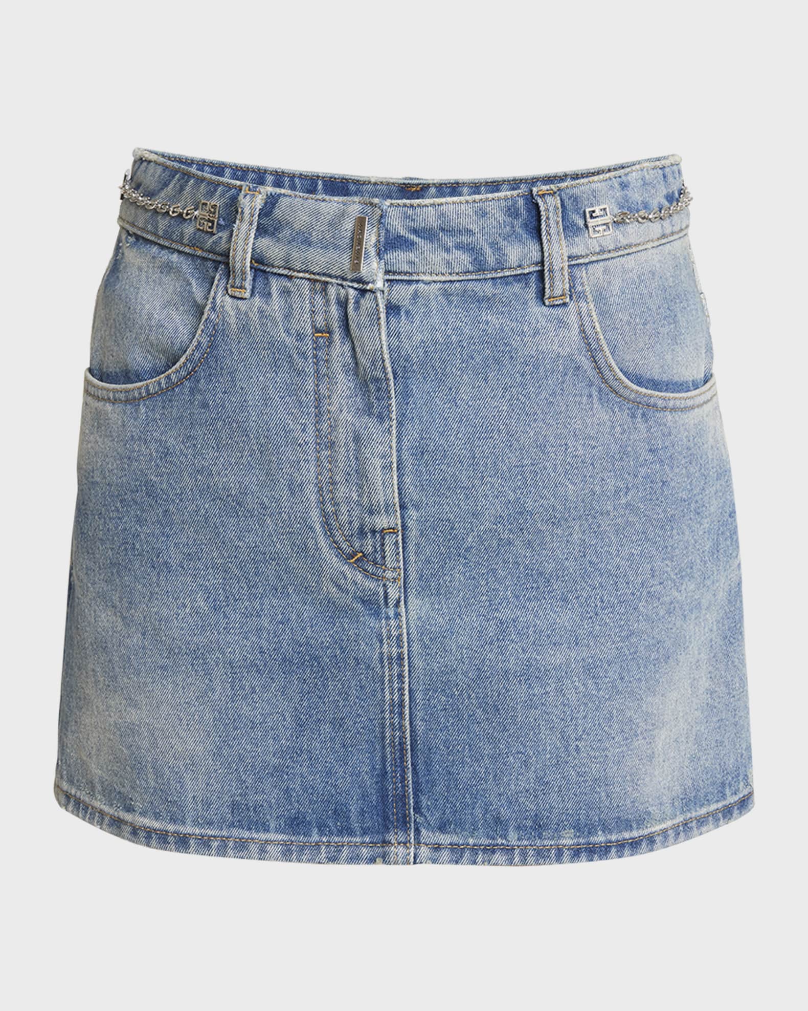 Givenchy Denim Mini Skirt with Chain Details Neiman Marcus