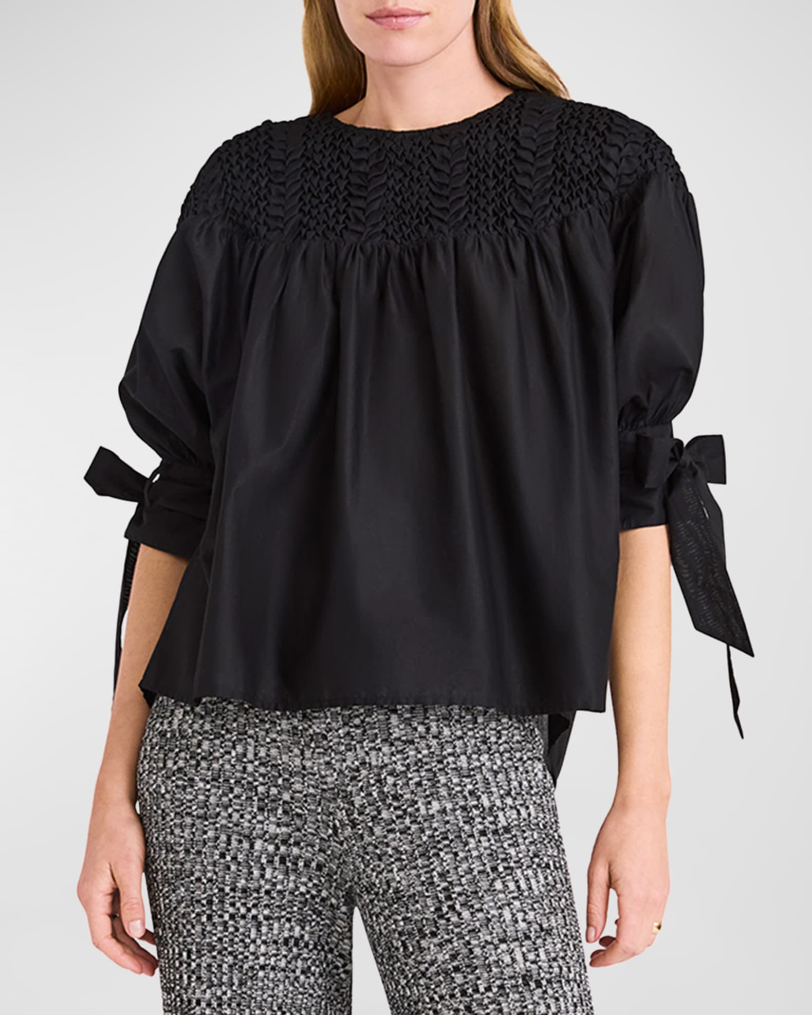 Merlette Varda Smocked Tie-Cuff Top