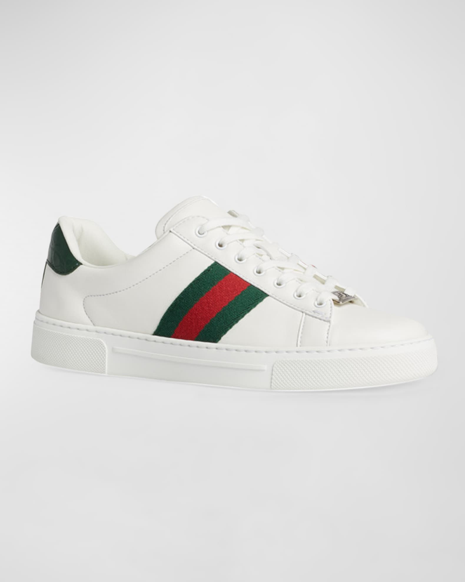 Gucci Ace Leather Web Low-Top Sneakers | Neiman Marcus