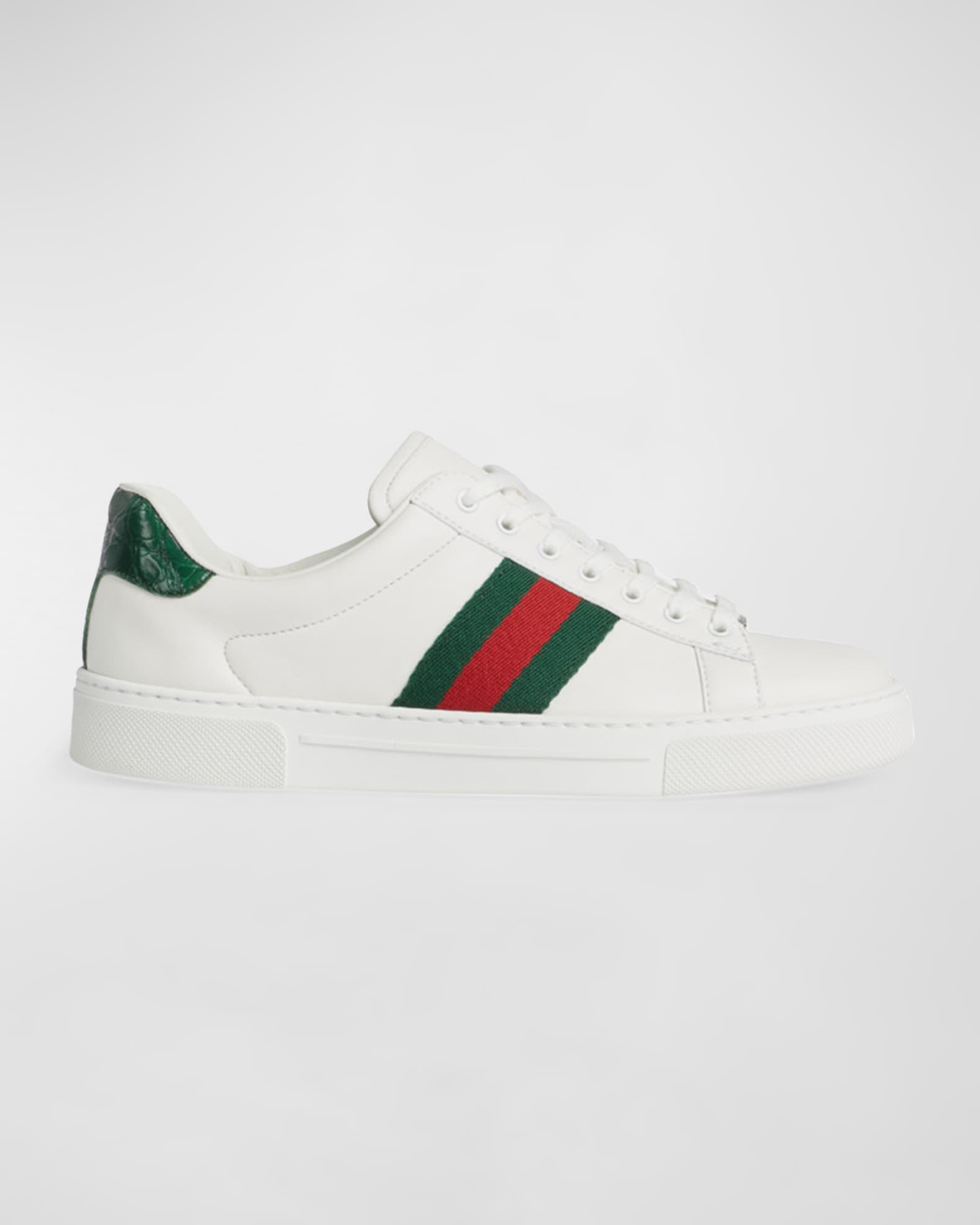 Gucci Ace Leather Web Low-Top Sneakers | Neiman Marcus