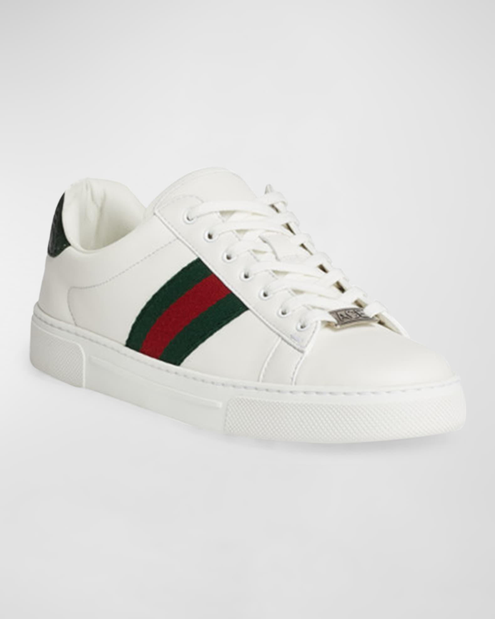 Gucci Ace Leather Web Low-Top Sneakers | Neiman Marcus