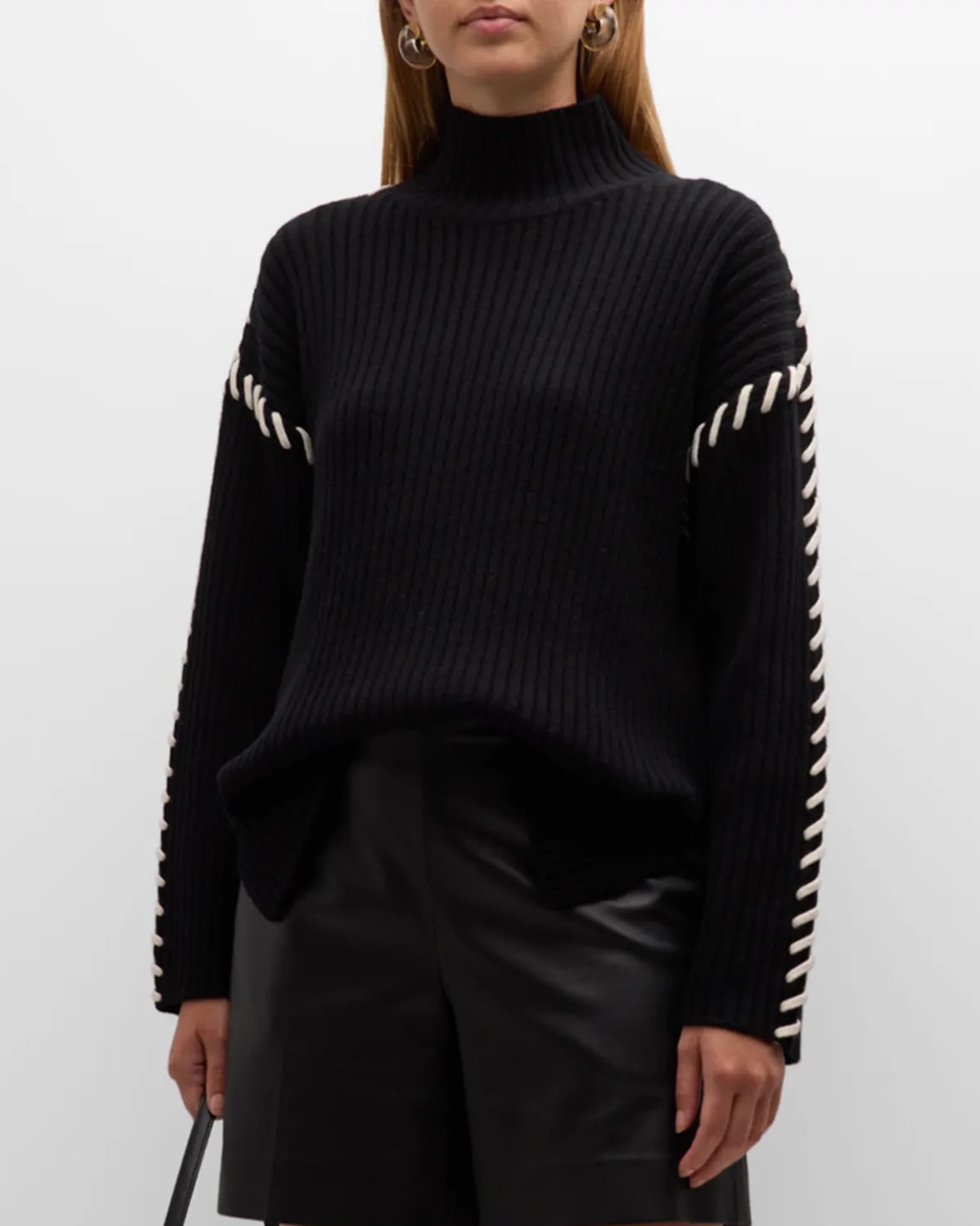 Rib Knit Alpaca Crop Turtleneck Sweater