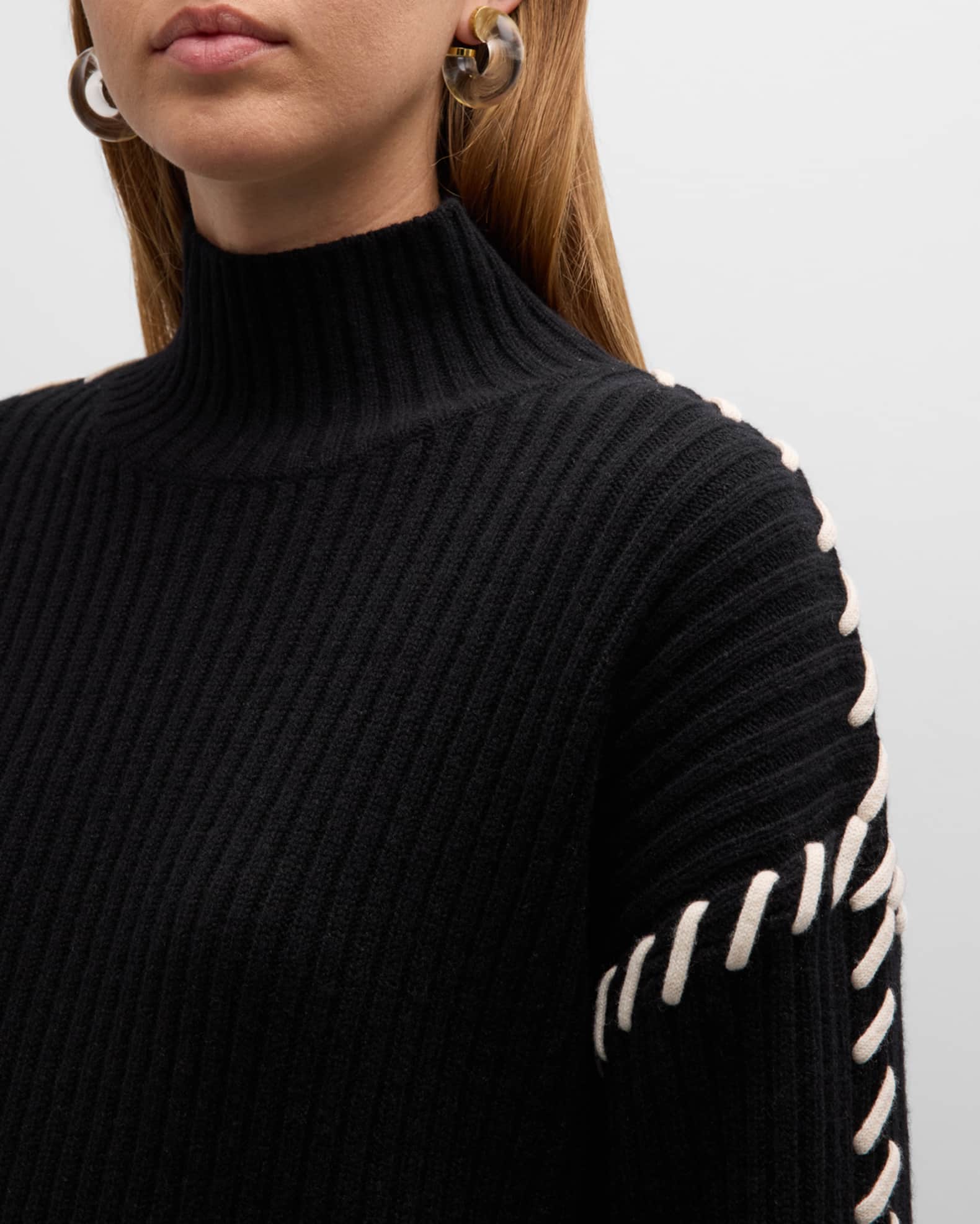 Rails Liam Rib-Knit Whipstitch Mock-Neck Sweater | Neiman Marcus