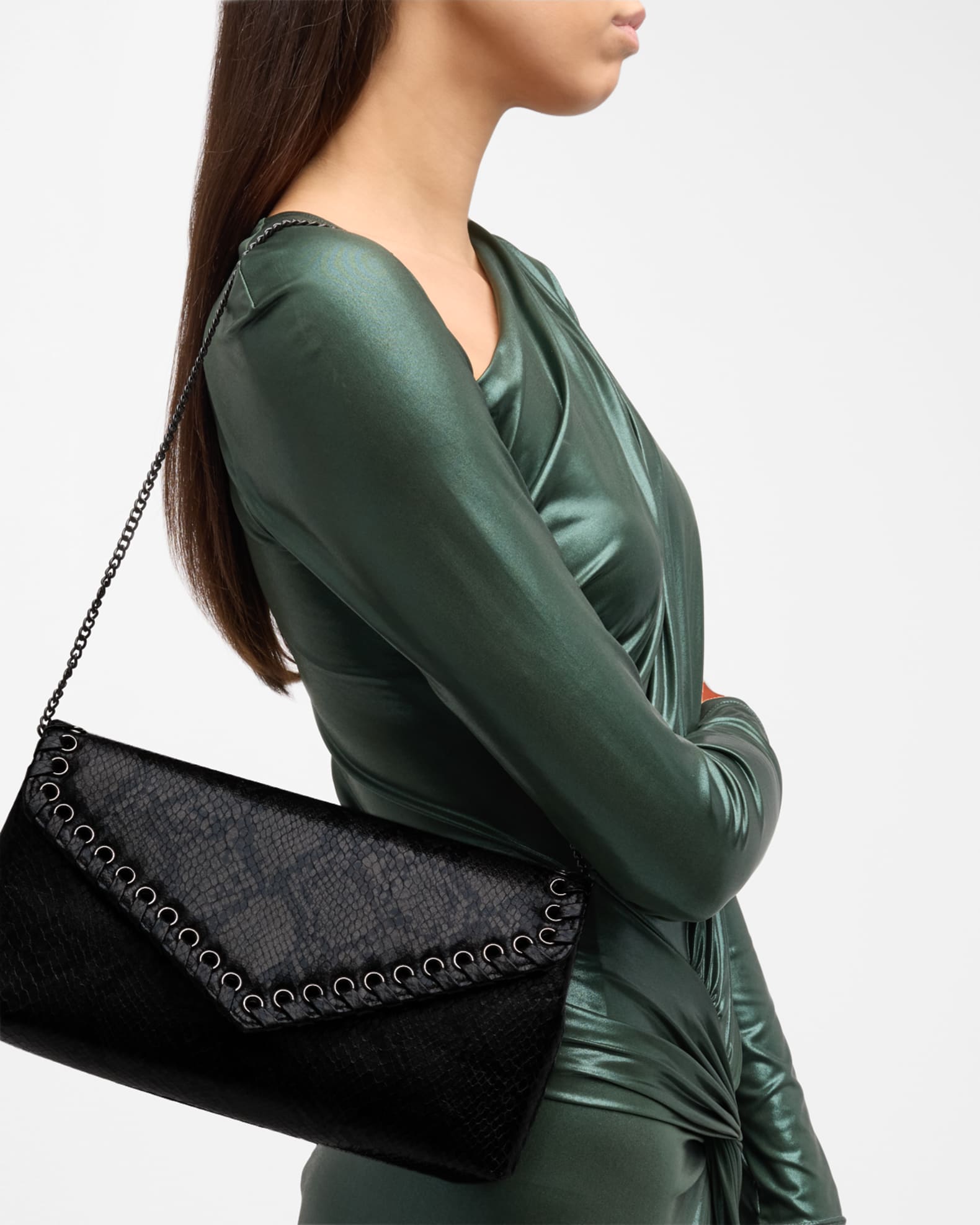 Rebecca Minkoff Whip Snake-Embossed Envelope Clutch Bag | Neiman Marcus