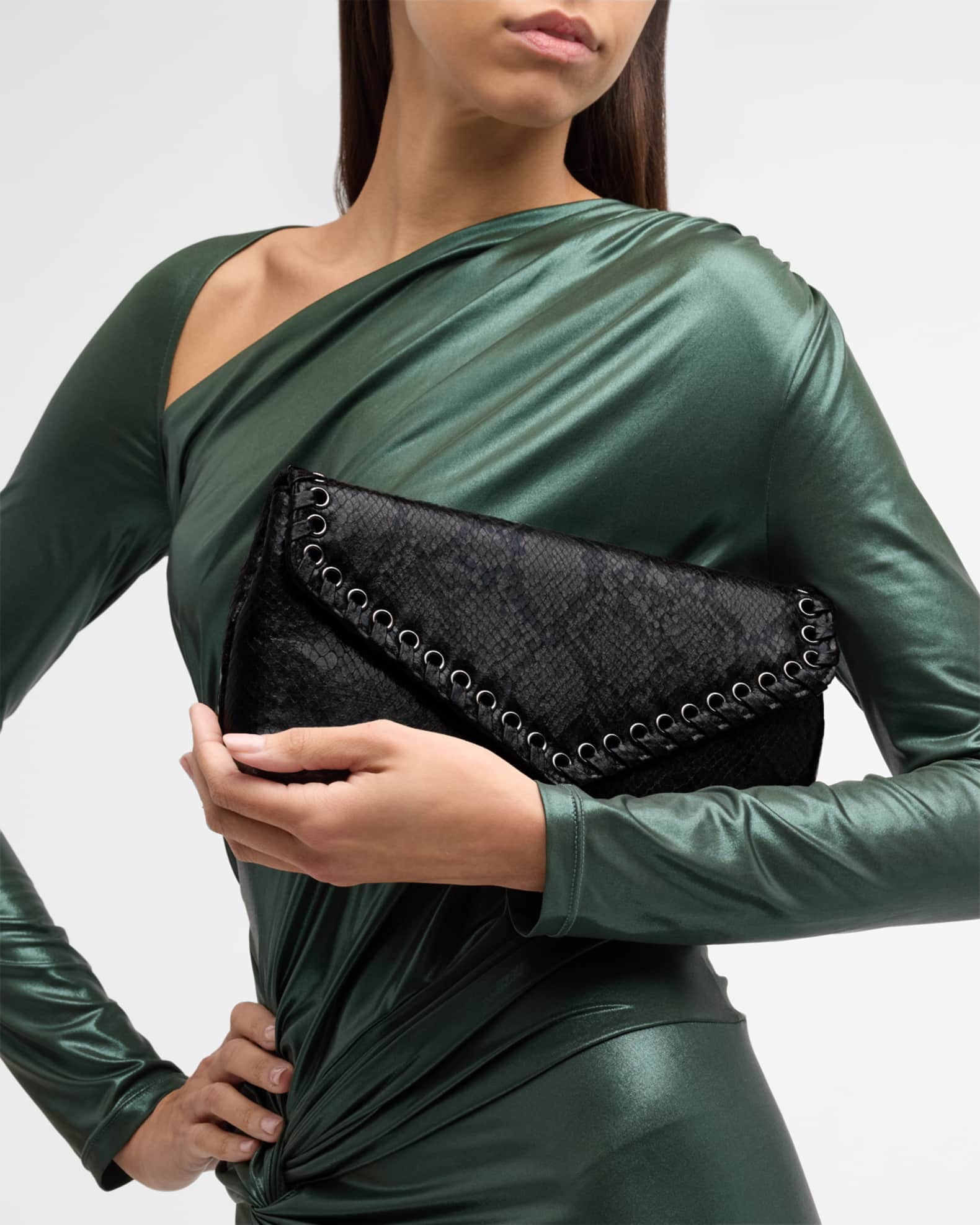 Rebecca Minkoff Whip Snake-Embossed Envelope Clutch Bag | Neiman Marcus