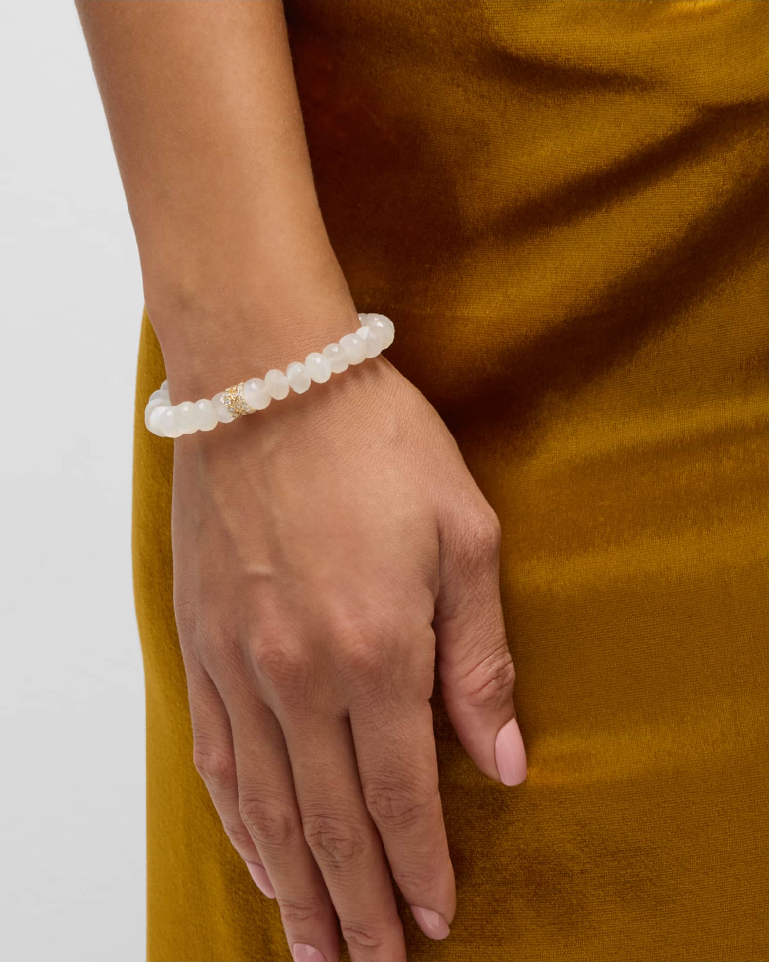 14K Diamond Trio Chain on Moonstone Beaded Bracelet 1