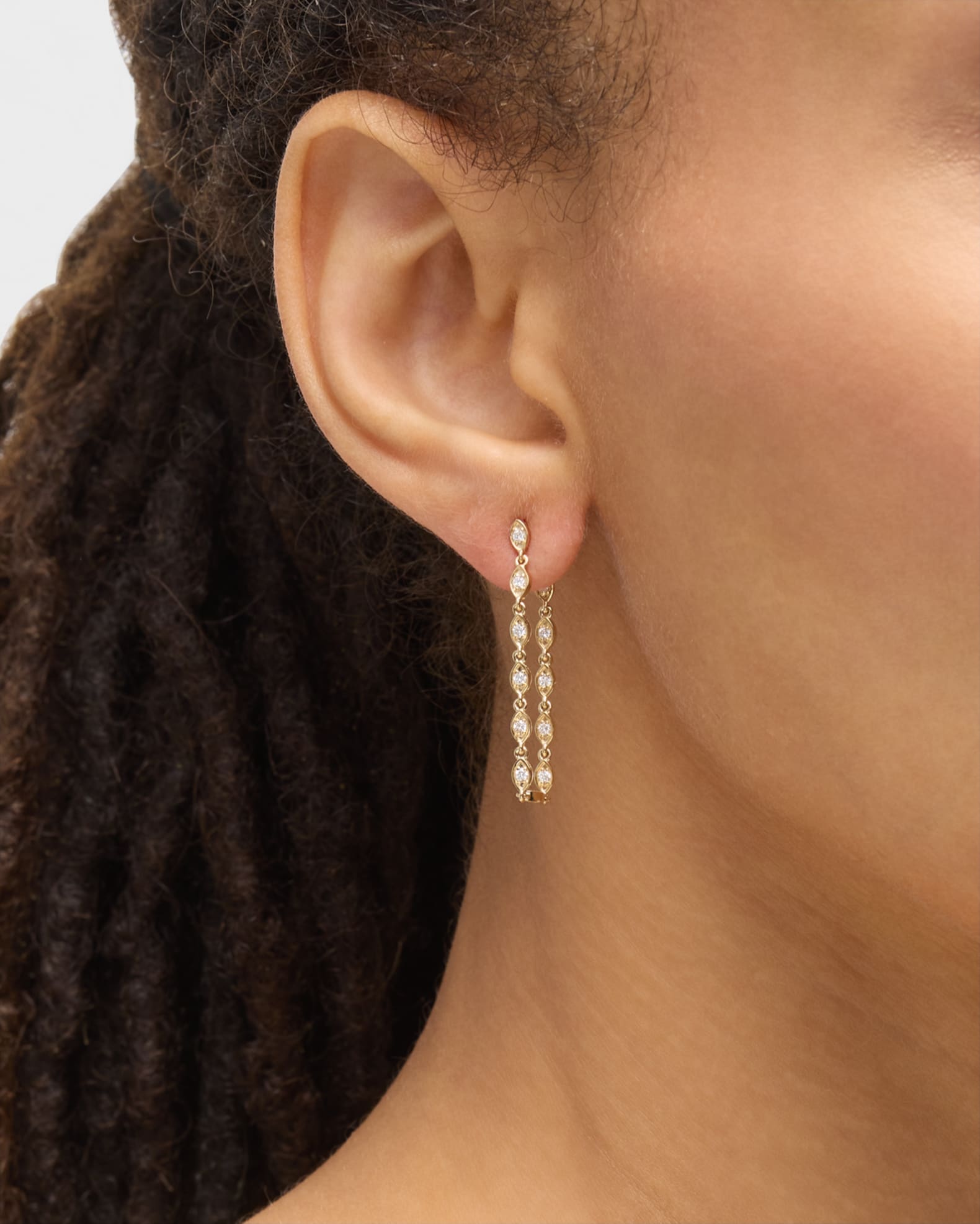 14K Diamond Marquise Eye Hanging Stud Earrings 1