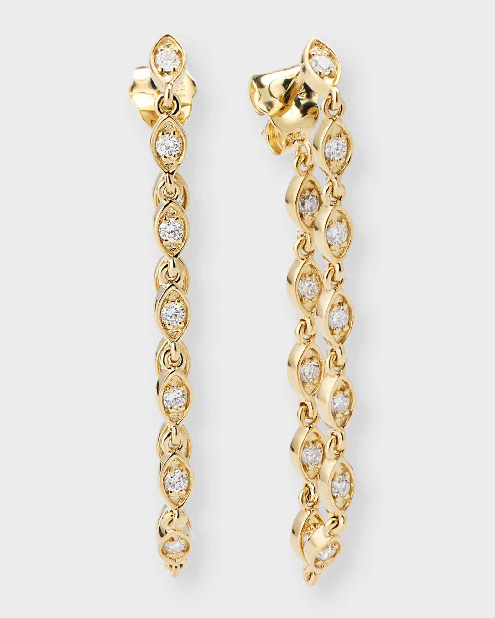 14K Diamond Marquise Eye Hanging Stud Earrings 0