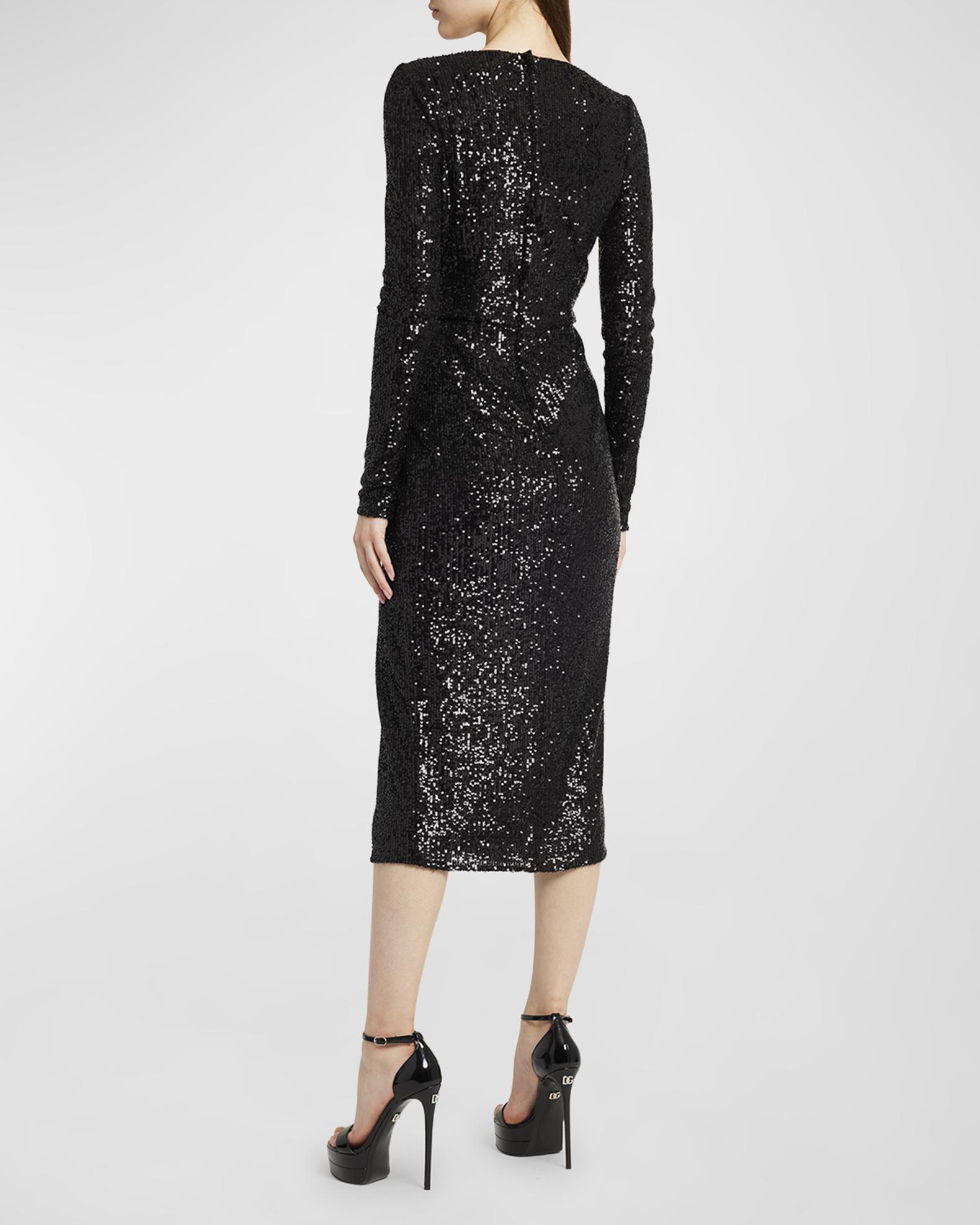 Dolce & Gabbana Blue Sequined Pleated Aline Midi Nylon Dress