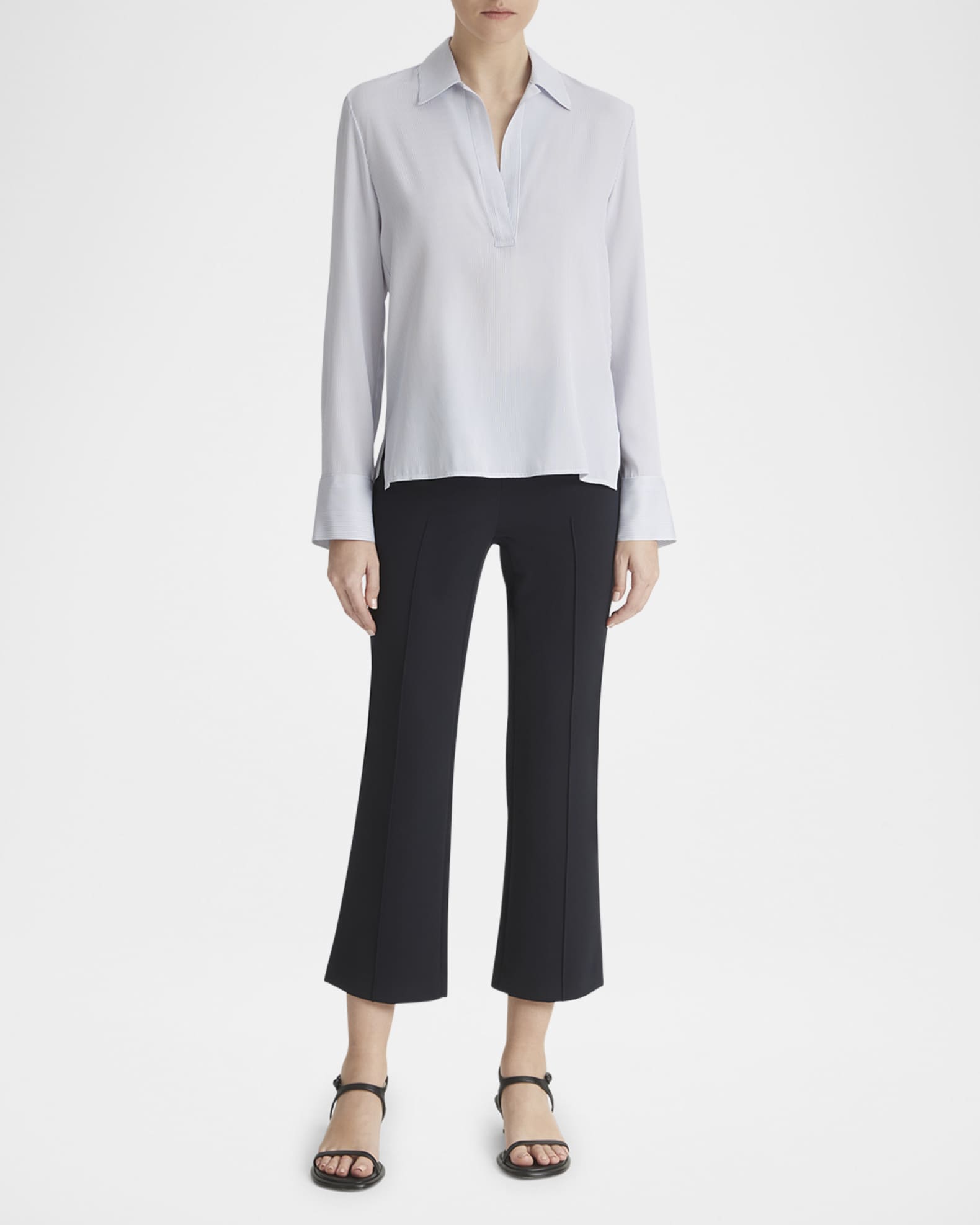 Micro Stripe Silk-Blend Pullover Blouse 1
