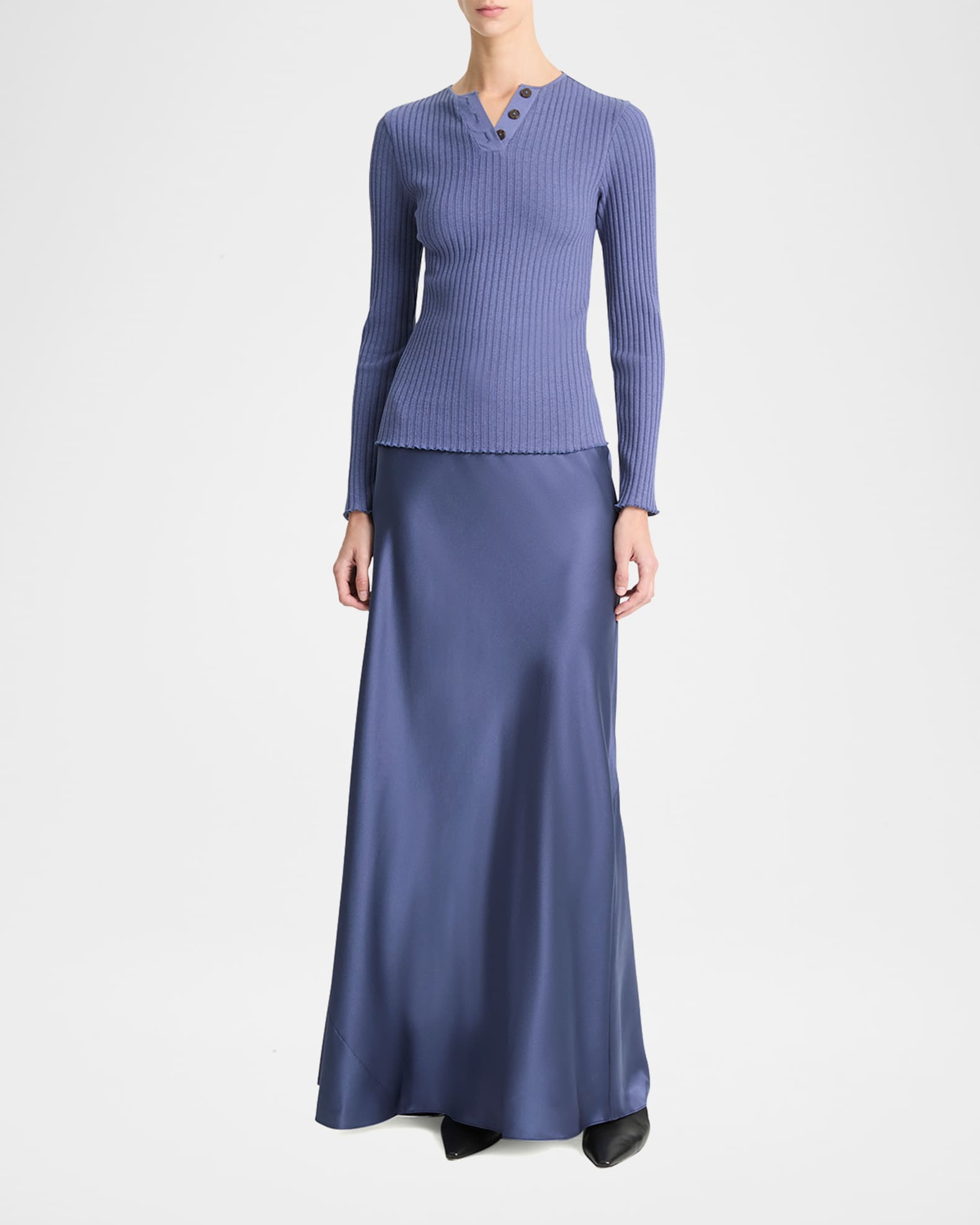 Rib-Knit Long-Sleeve Henley Top 1