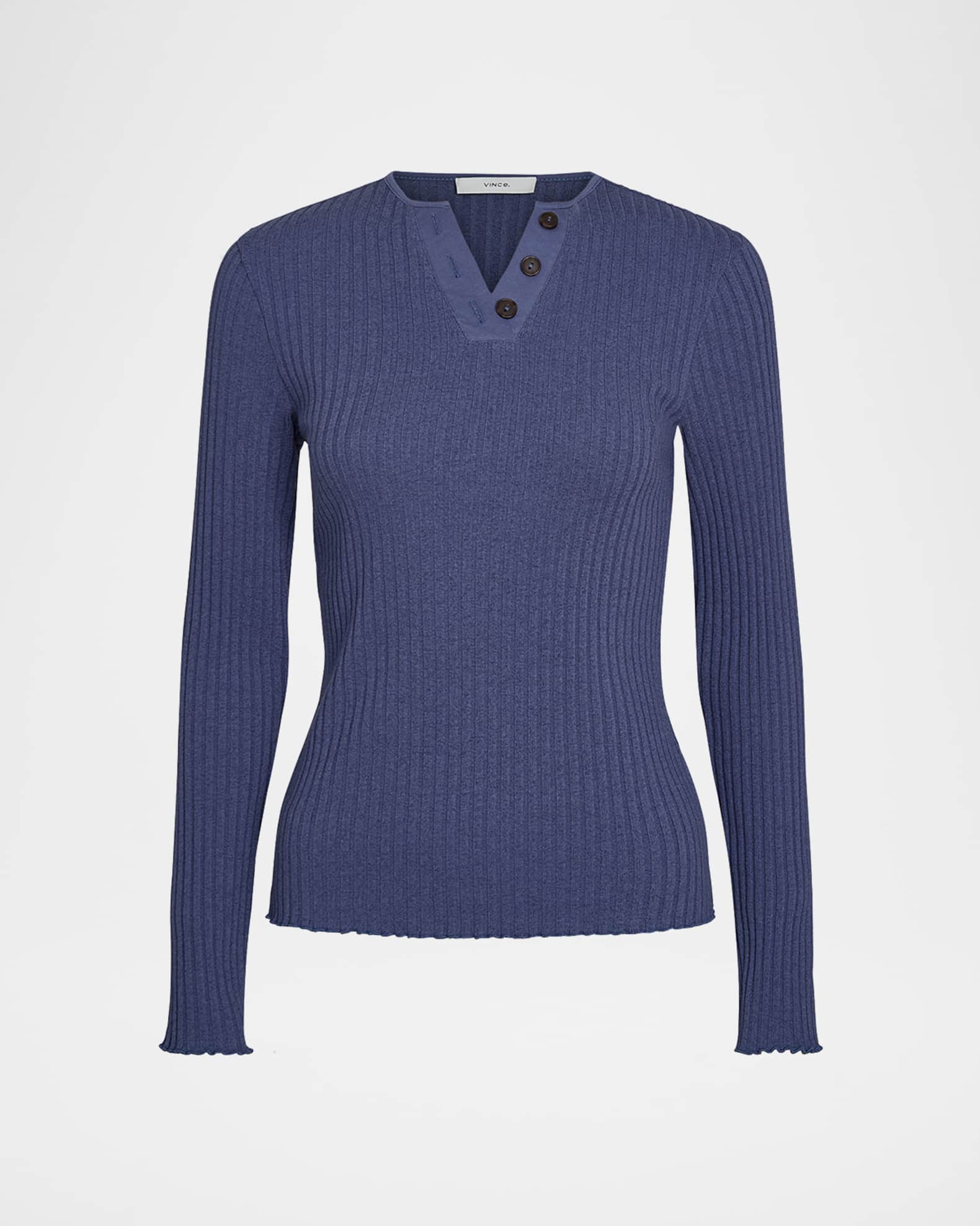 Rib-Knit Long-Sleeve Henley Top 0