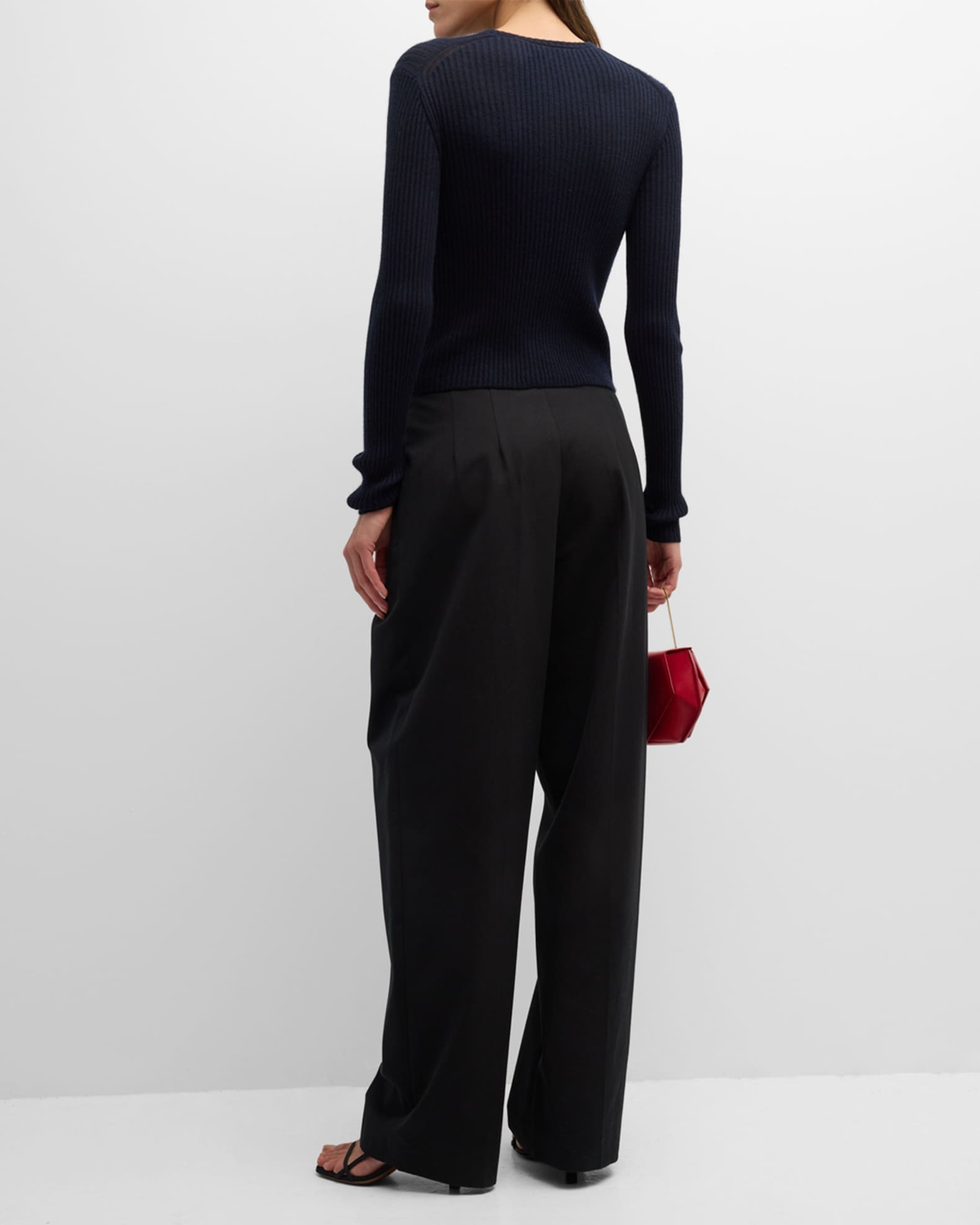 Vince Ribbed Cashmere and Silk Fitted Cardigan | Neiman Marcus
