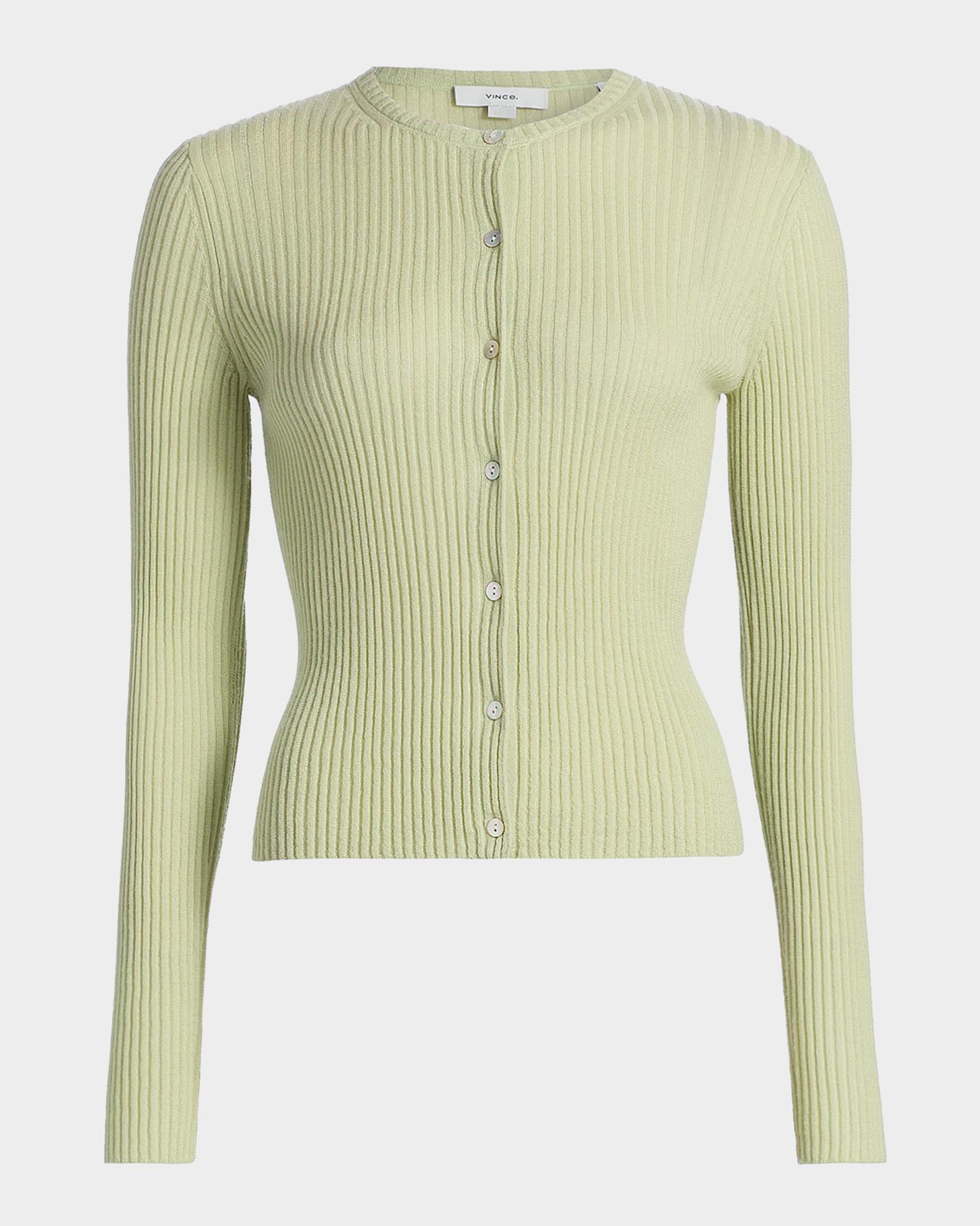 Vince Ribbed Cashmere and Silk Fitted Cardigan | Neiman Marcus
