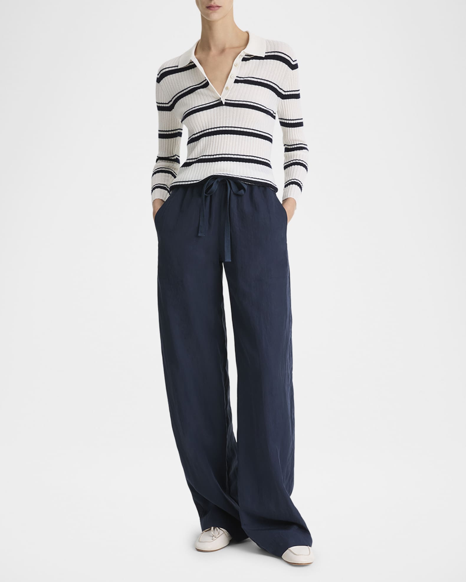 Mid-Rise Wide-Leg Utility Drawstring Pants 1