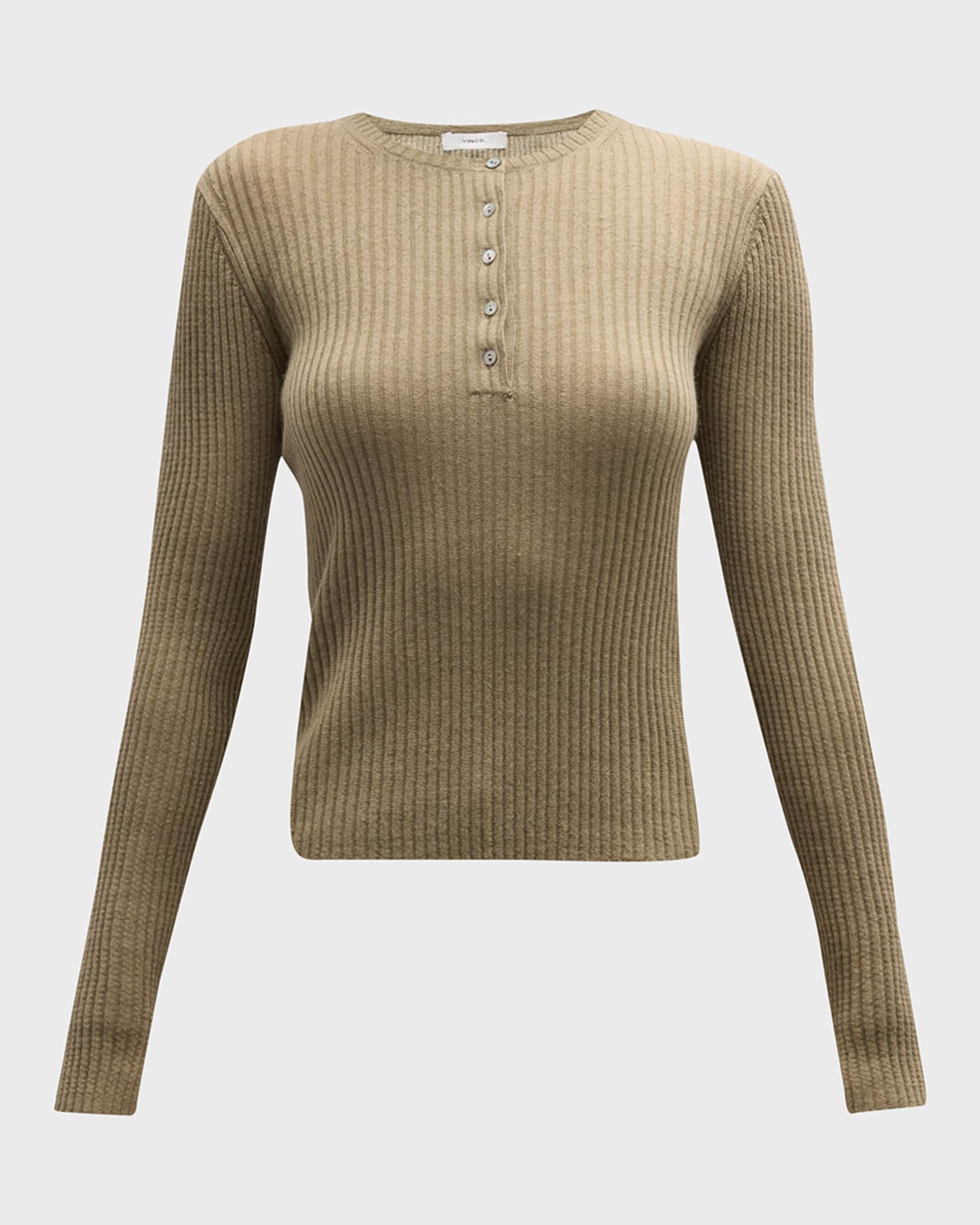 Vince Cashmere and Silk Ribbed Henley Shirt