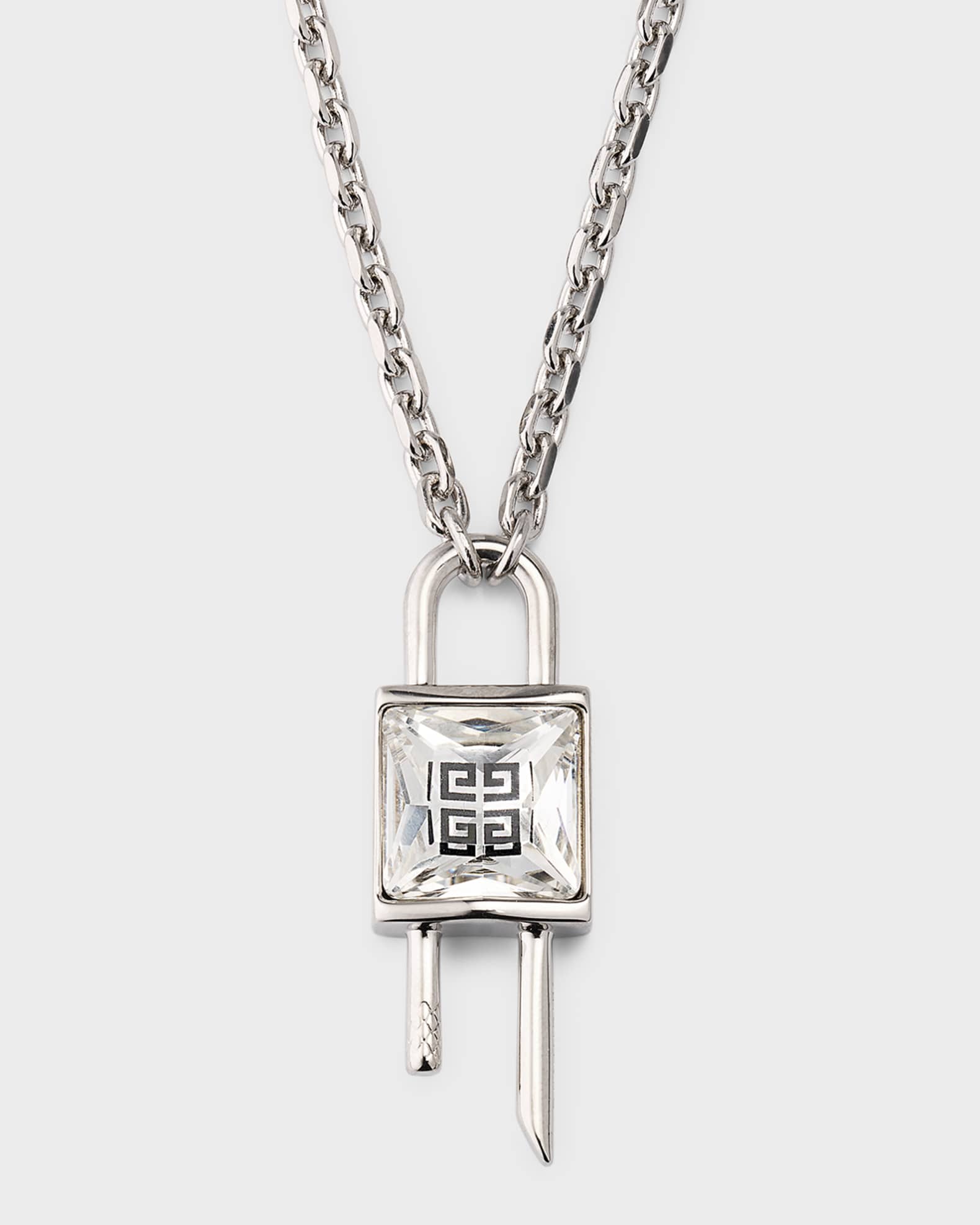 Givenchy Mini Lock Silver Crystal Necklace | Neiman Marcus