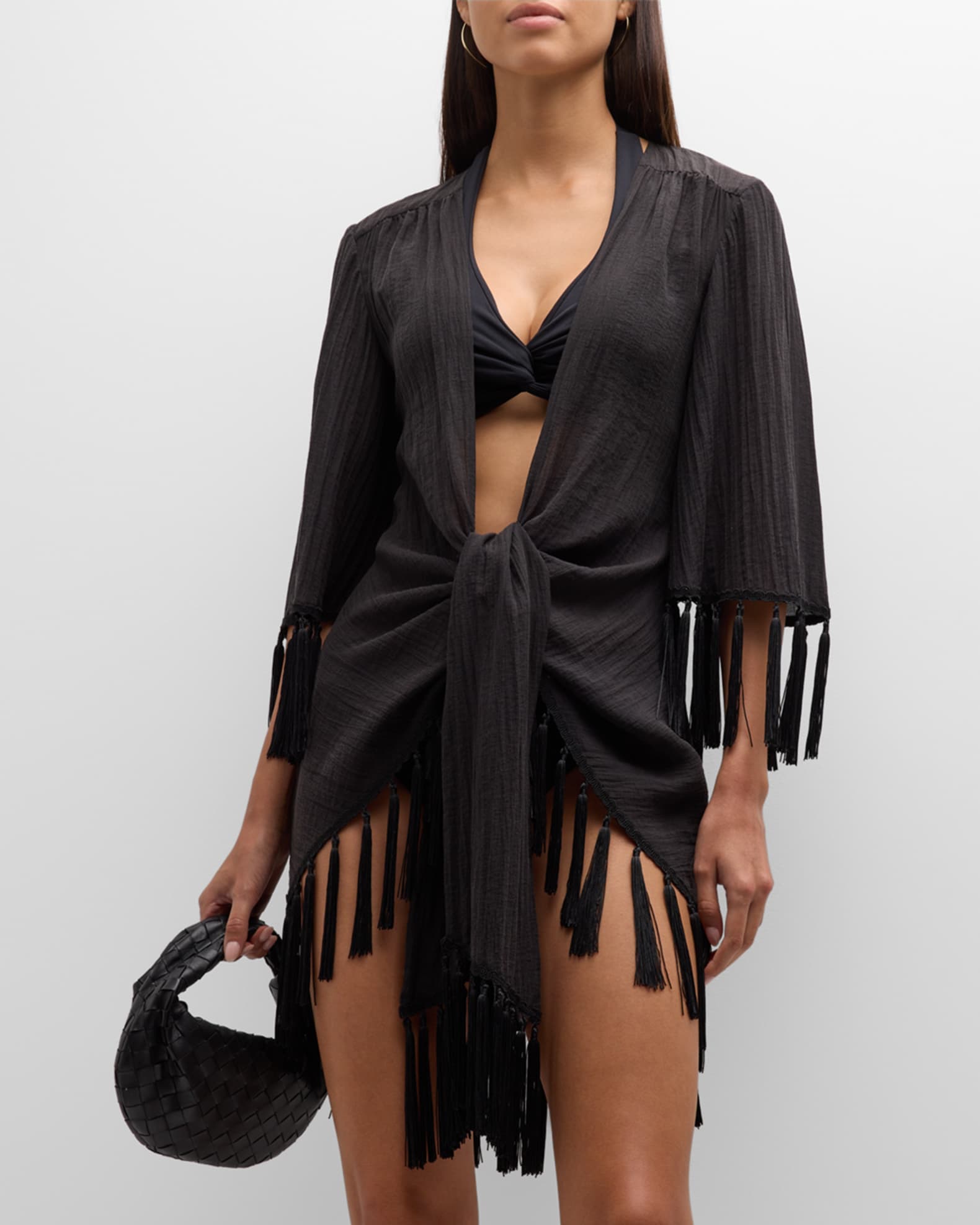 Cinq a Sept Stefie Crinkled Tassel-Trim Kimono Coverup
