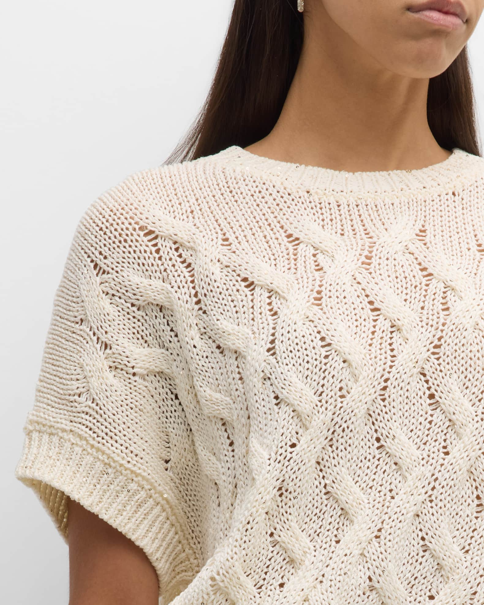 Peserico Short-Sleeve Cable-Knit Crewneck Sweater | Neiman Marcus