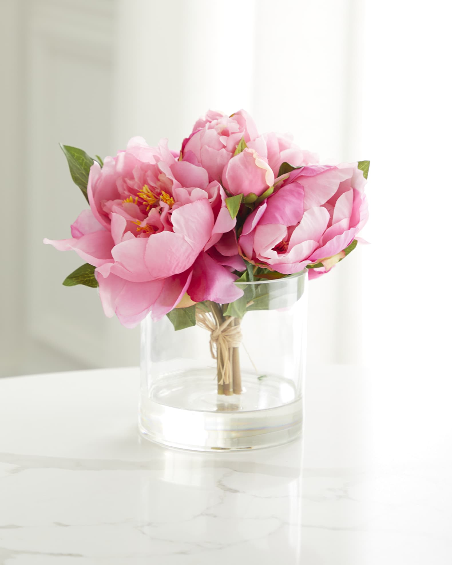 T&C Floral Company Fresh Cut Peonies Faux Floral Arrangement in Glass Jar 9" Neiman Marcus