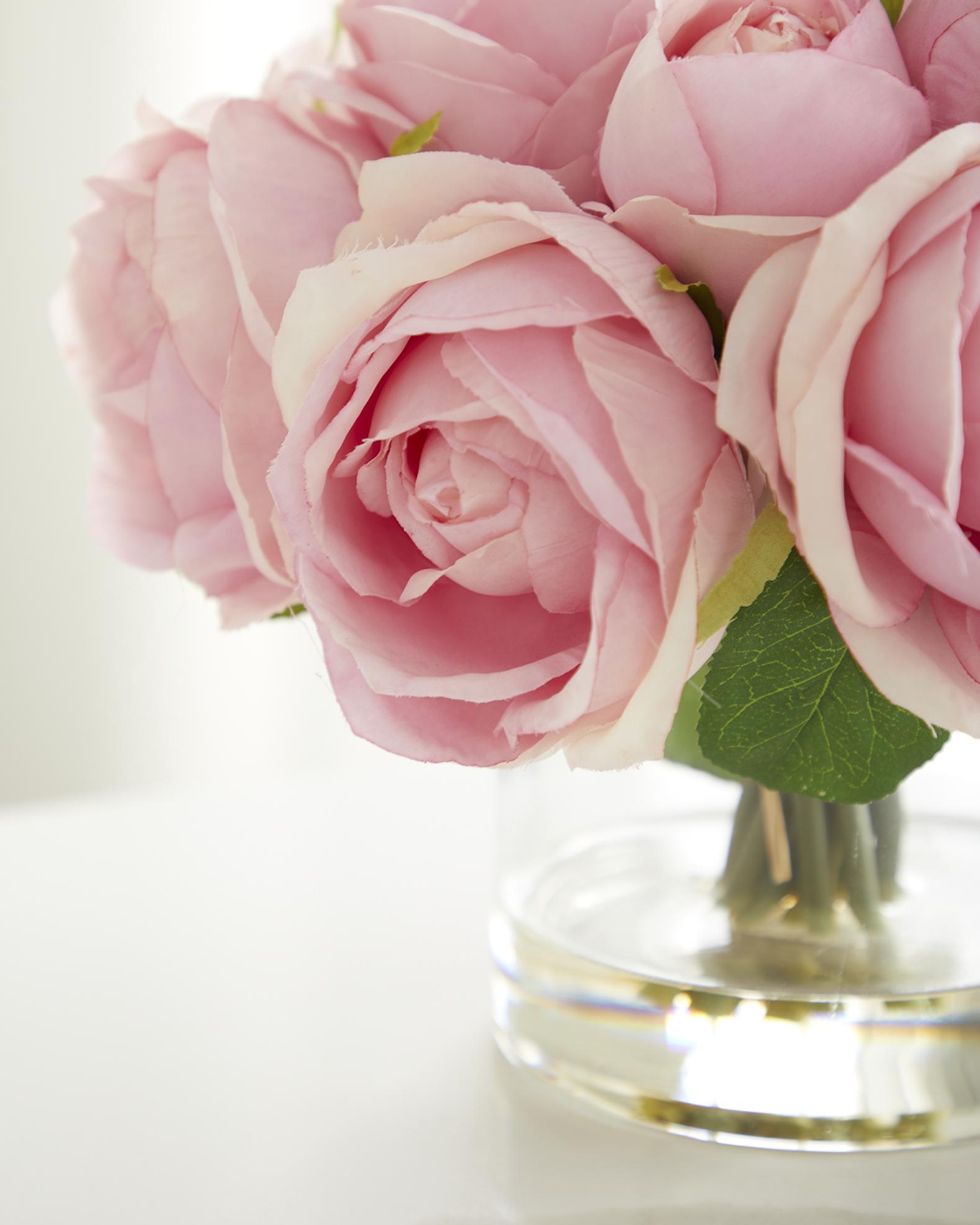 T&C Floral Company Faux Rose Bouquet in Clear Glass Vase - 9