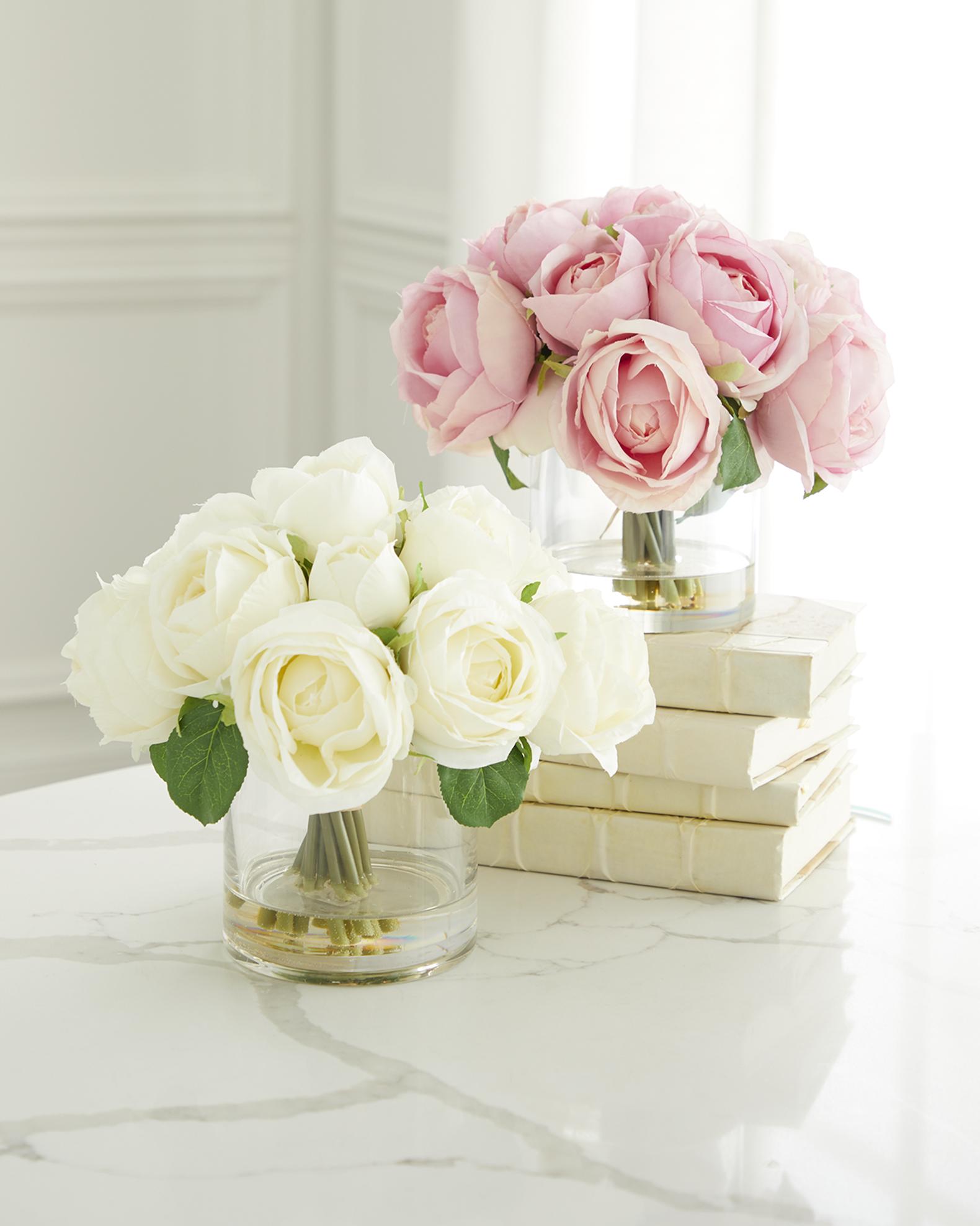 T&C Floral Company Faux Rose Bouquet in Clear Glass Vase - 9